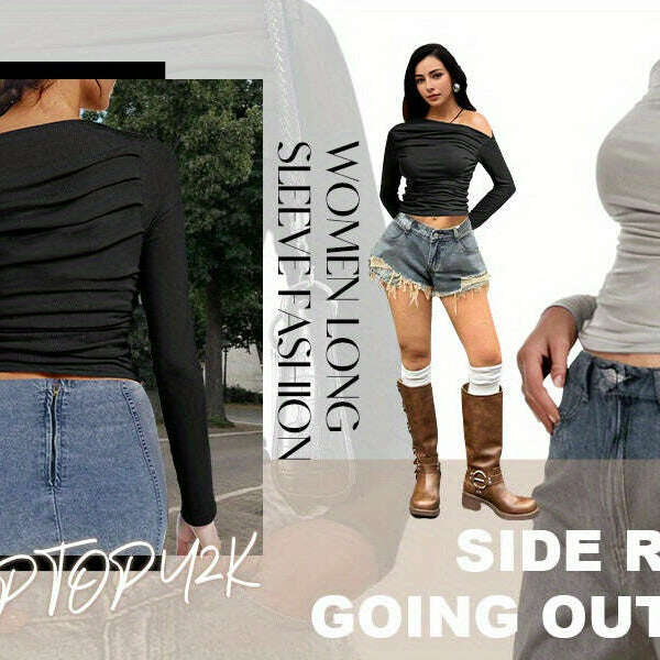 2024 One-Shoulder Long Sleeve Crop Top for Women