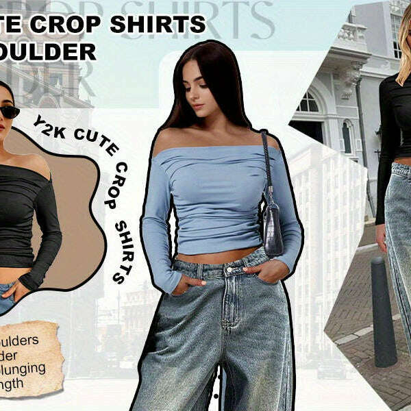 2024 One-Shoulder Long Sleeve Crop Top for Women