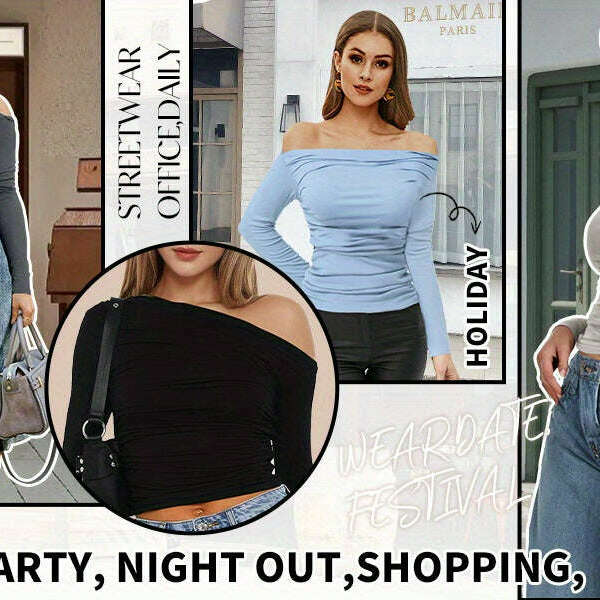 2024 One-Shoulder Long Sleeve Crop Top for Women