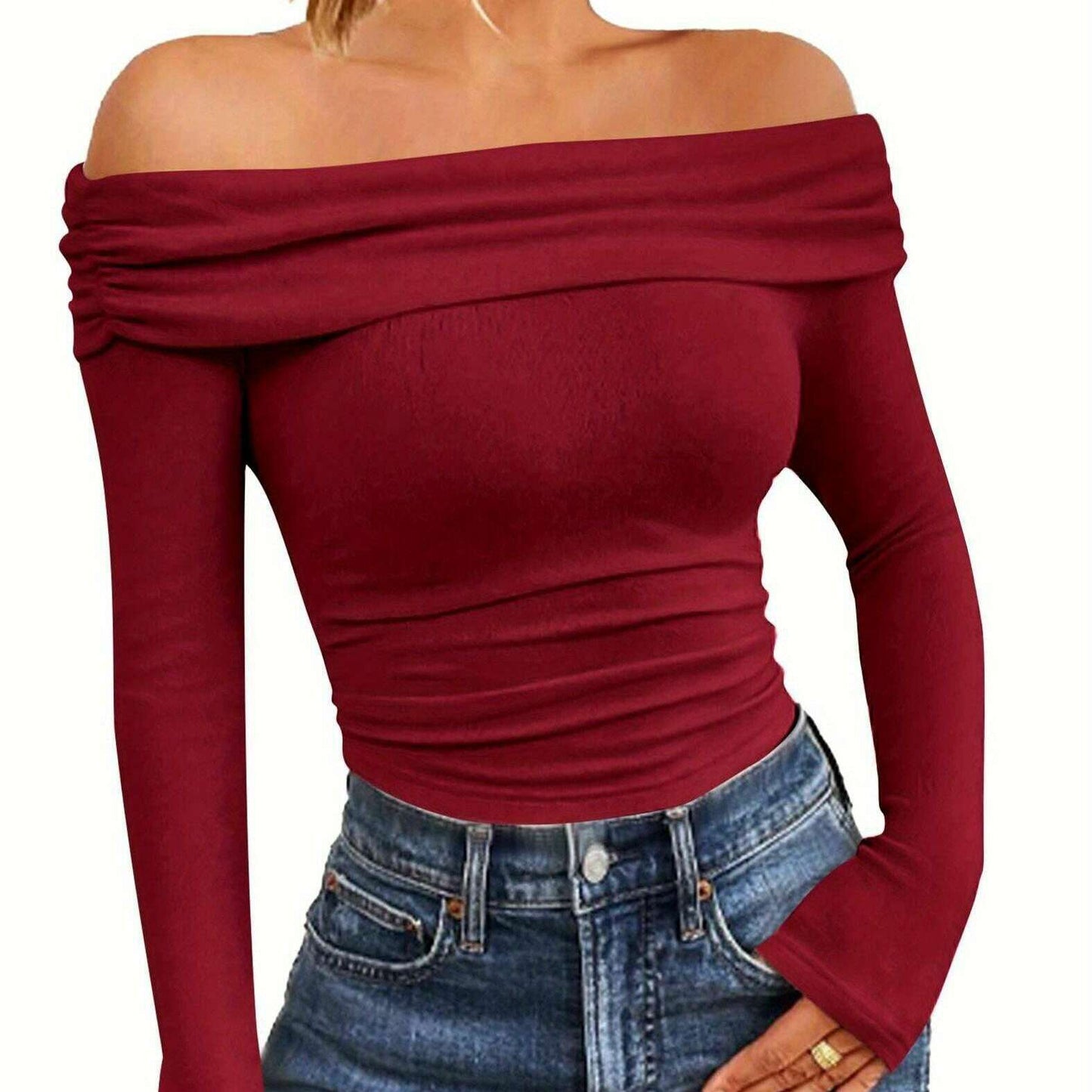2024 Women's Off-Shoulder Long Sleeve Slim Fit Top - D&M Boutique