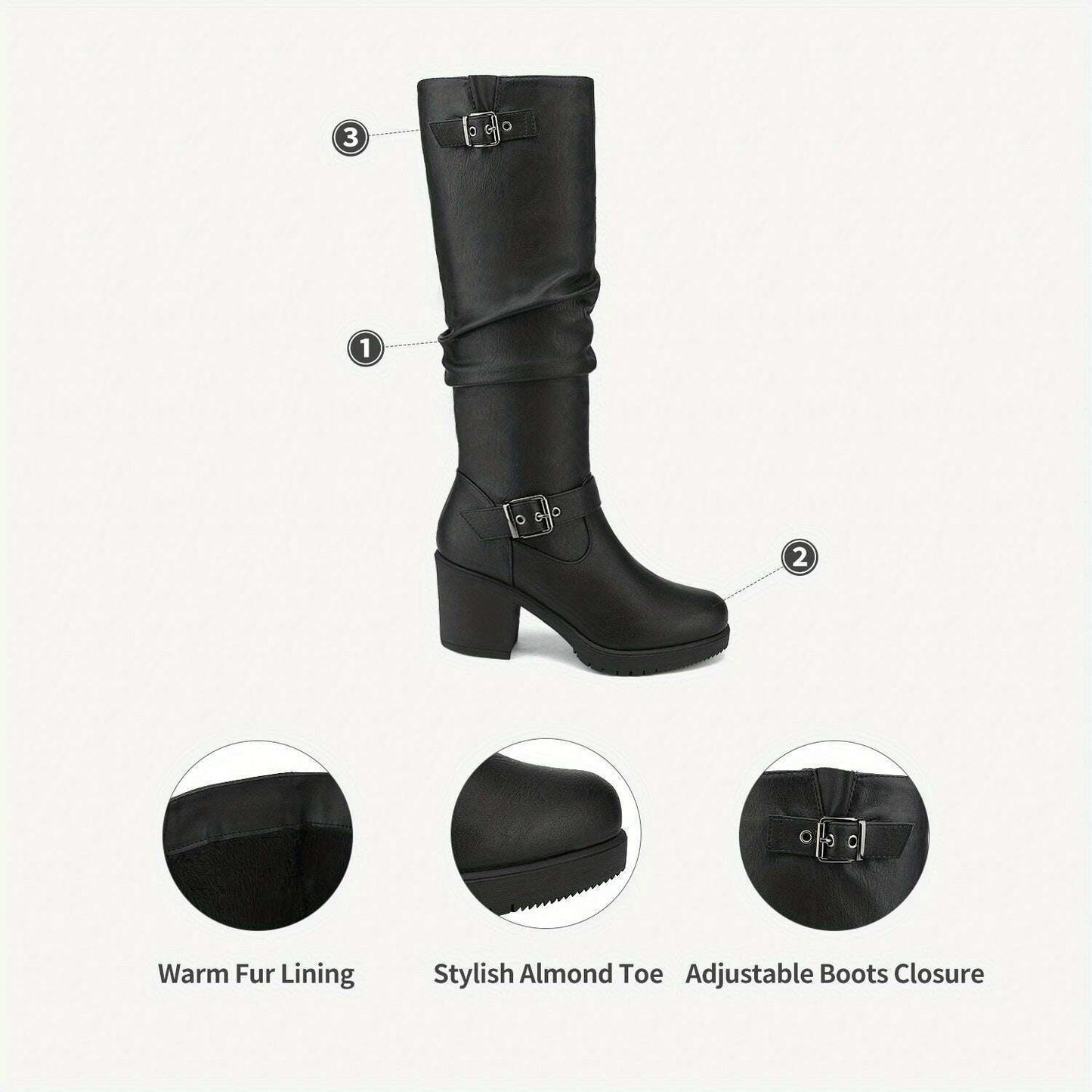 Women's Chunky Heel Knee High Boots