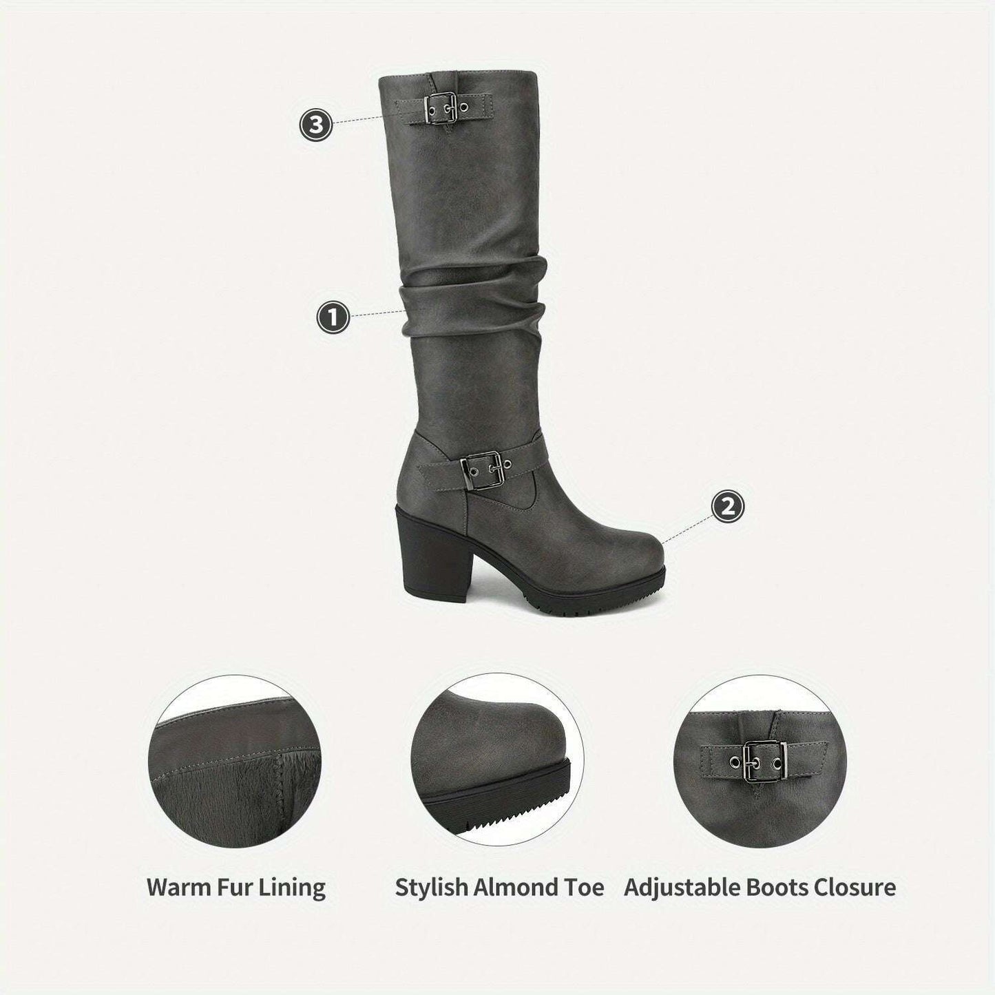 Women's Chunky Heel Knee High Boots