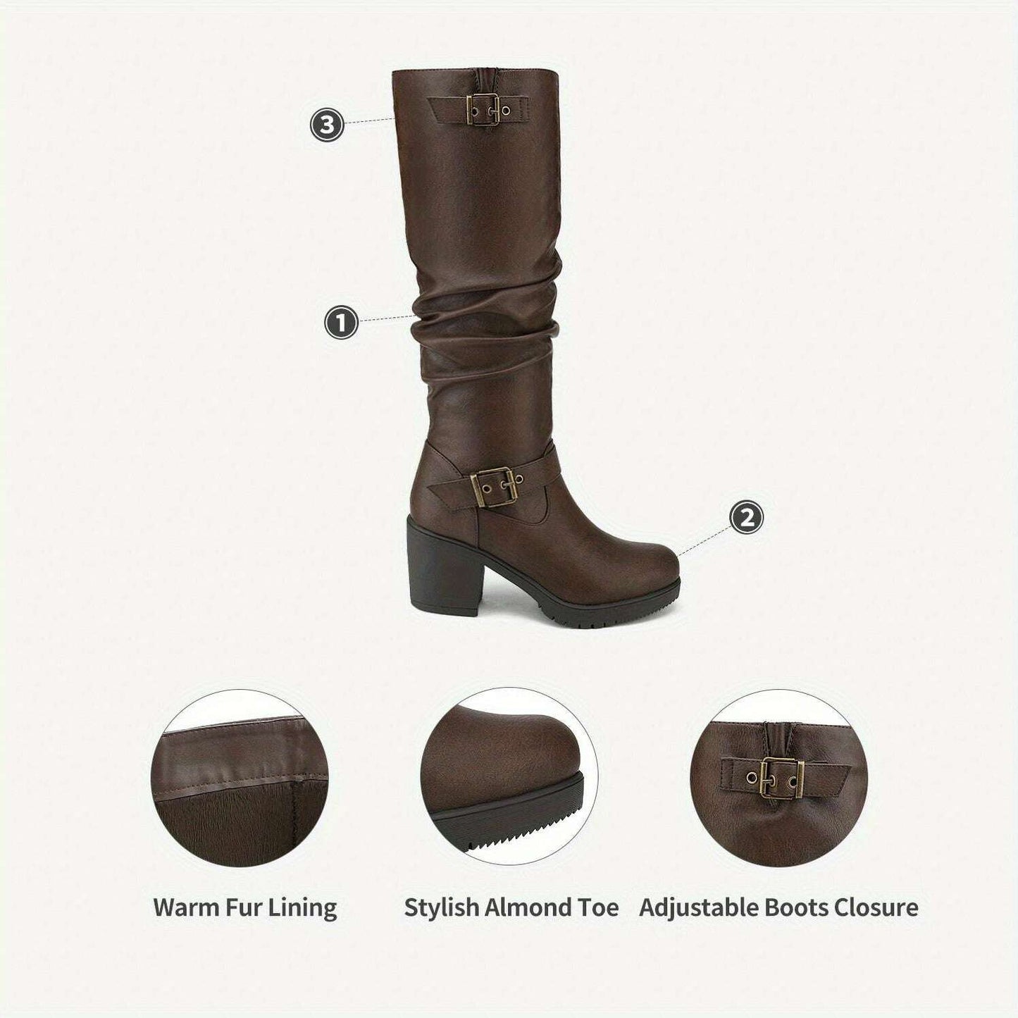 Women's Chunky Heel Knee High Boots