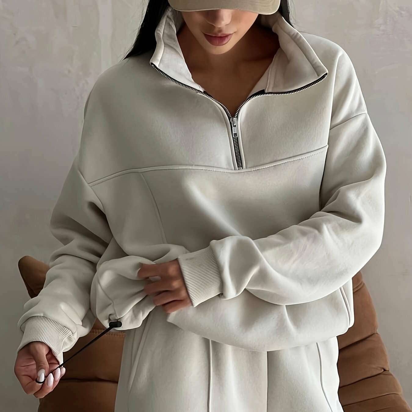 2024 Fall Fashion Stitching Padded Long Sleeve Sweater & Trousers Set