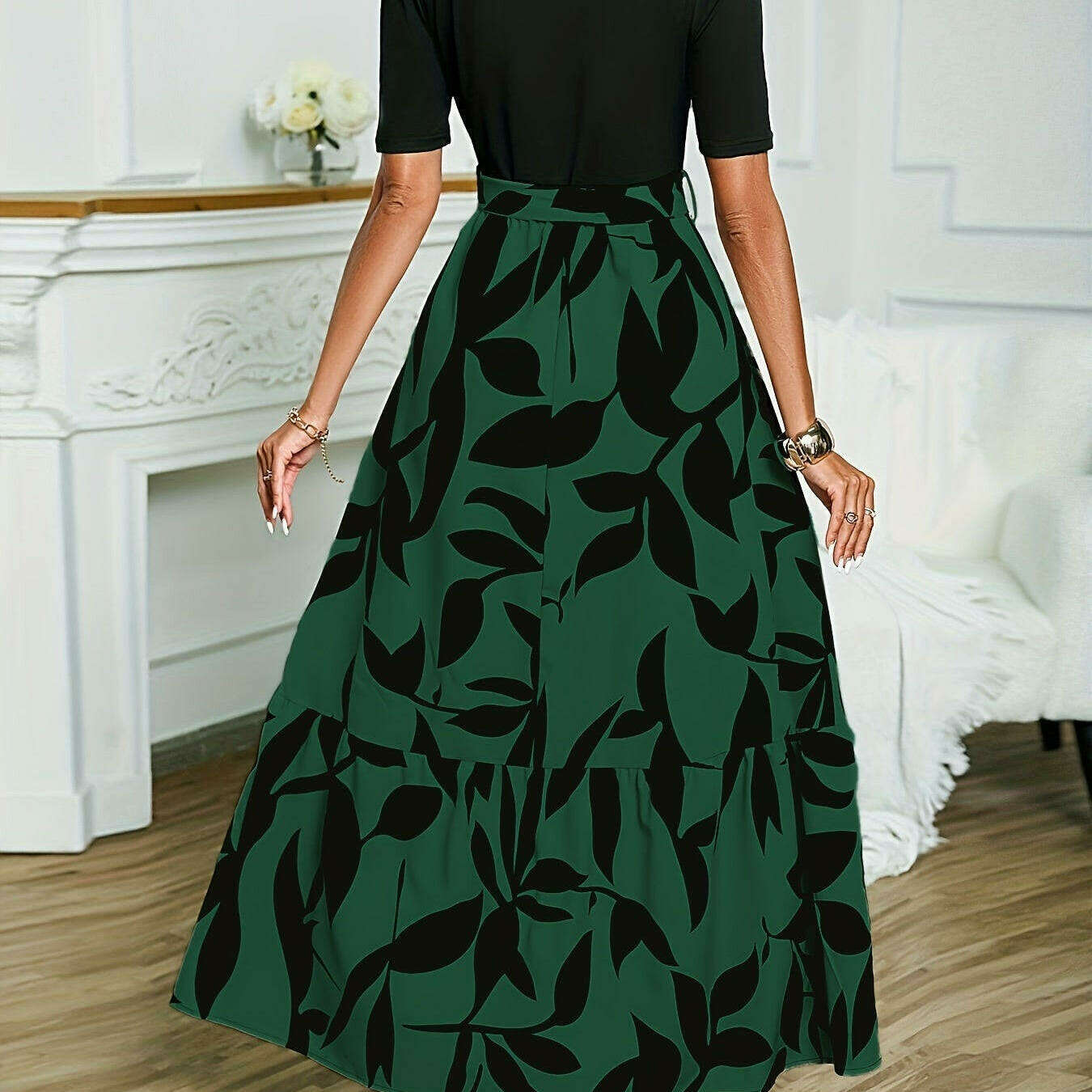 Feminine Floral Print Crew Neck Short Sleeve Dress - D&M Boutique