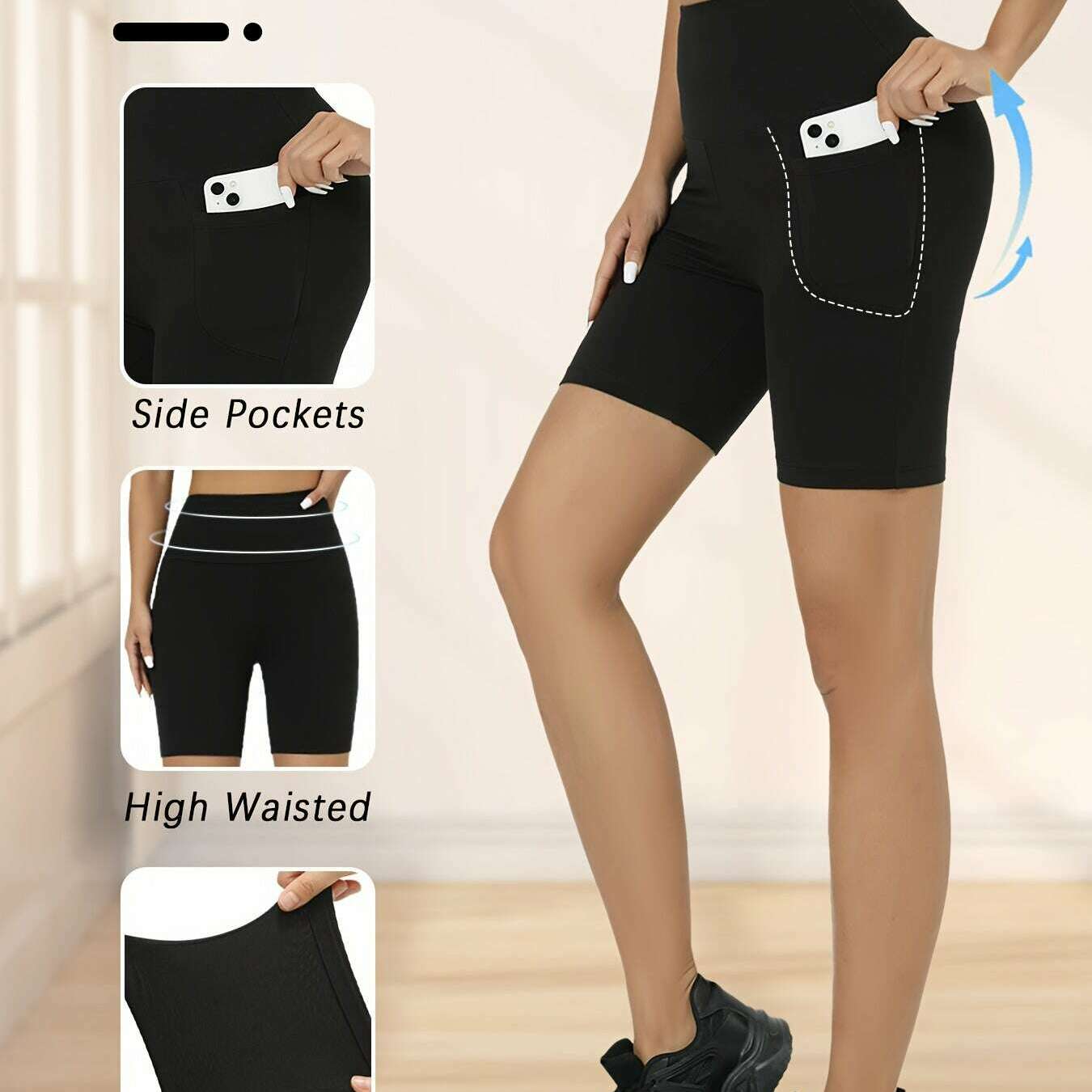 5 Pack High Waisted Biker Shorts – Tummy Control, With Pockets