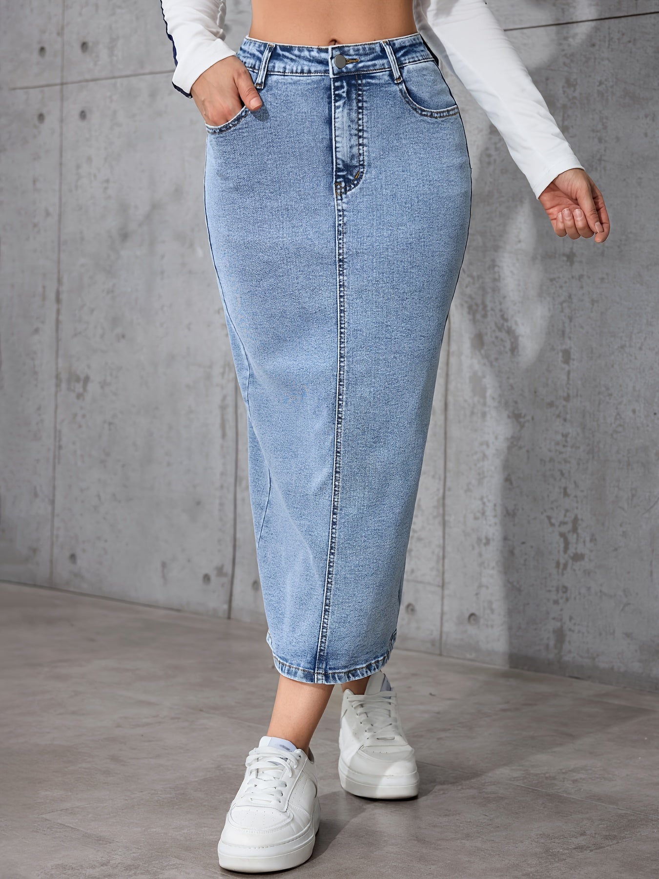 Women's New Casual Elastic Split High-Waisted Denim Skirt