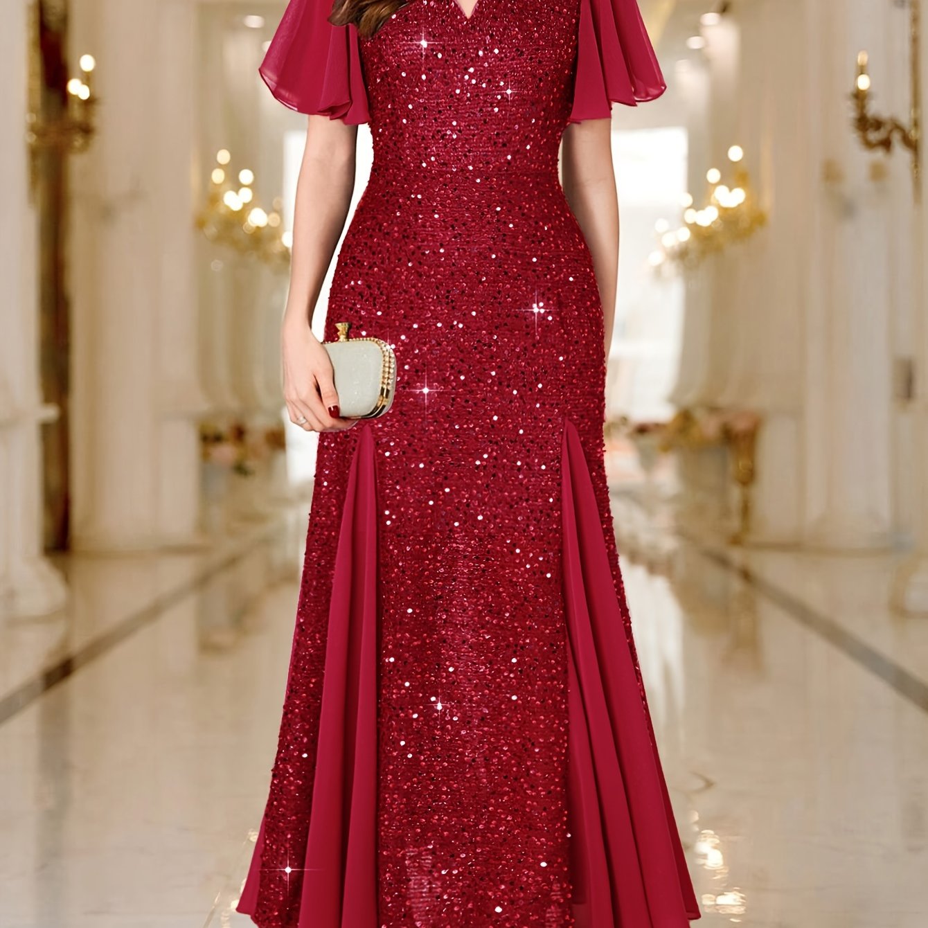 Purple Lotus Sequin Evening Gown – Timeless & Graceful