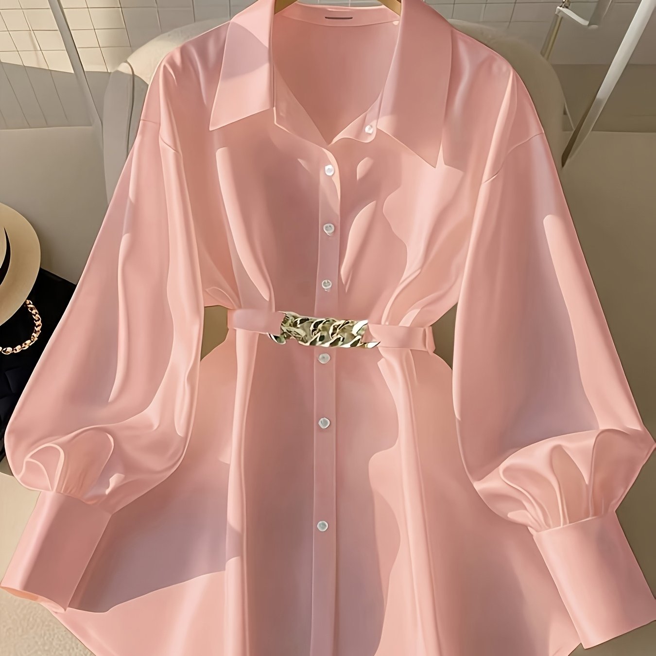 Retro Style Women's Loose Long Sleeve Casual Outdoor Top Fashion Shirt with Belt