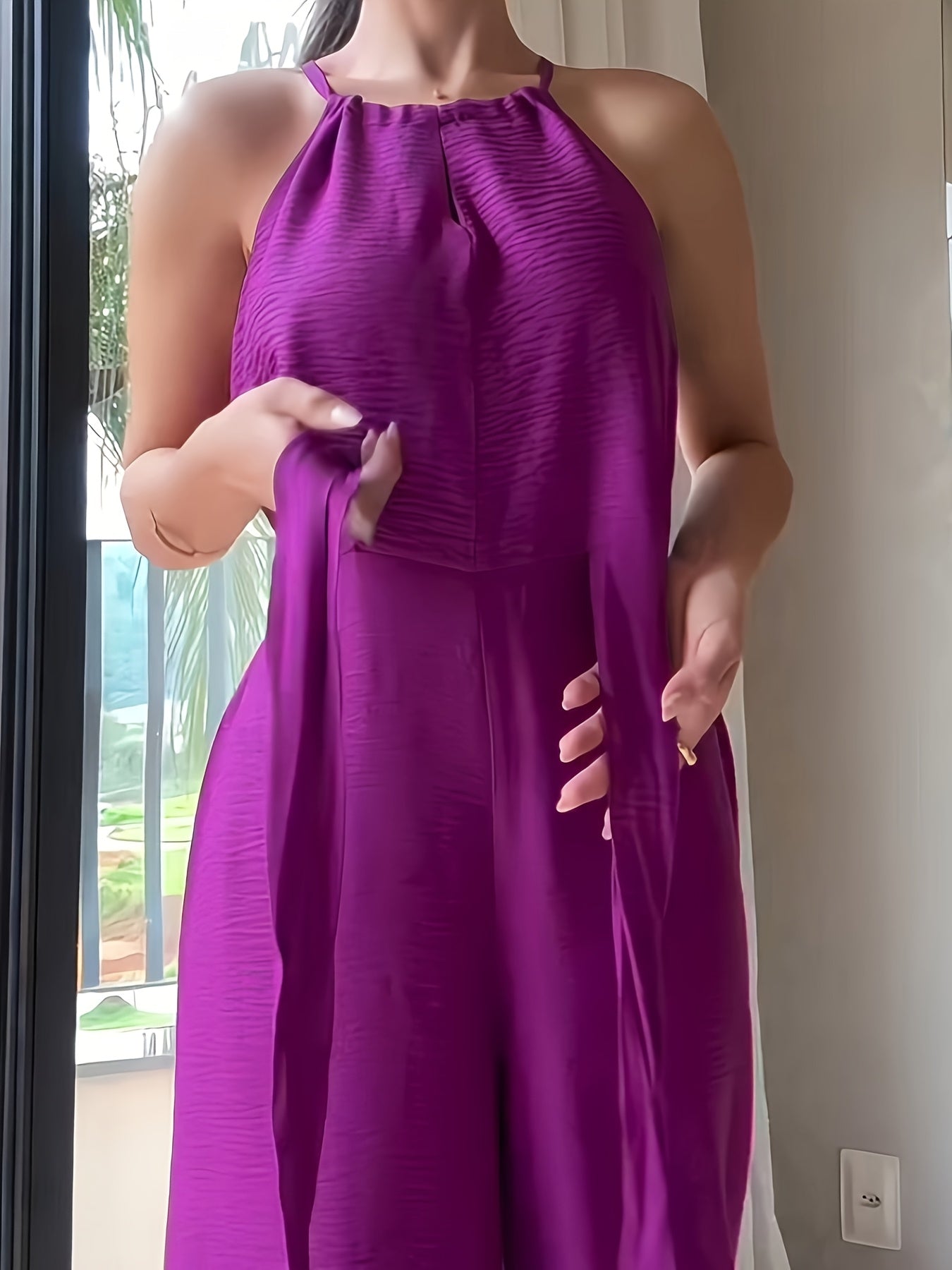 Women'S Halter Sleeveless Lace-up Jumpsuit Casual Waist Ruched Loose Fit Romper