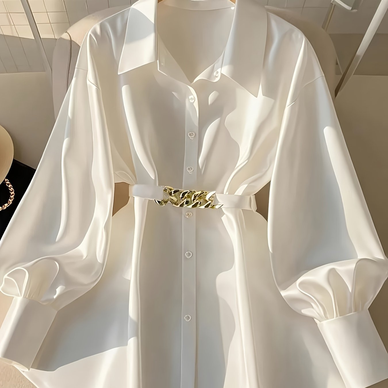 Retro Style Women's Loose Long Sleeve Casual Outdoor Top Fashion Shirt with Belt