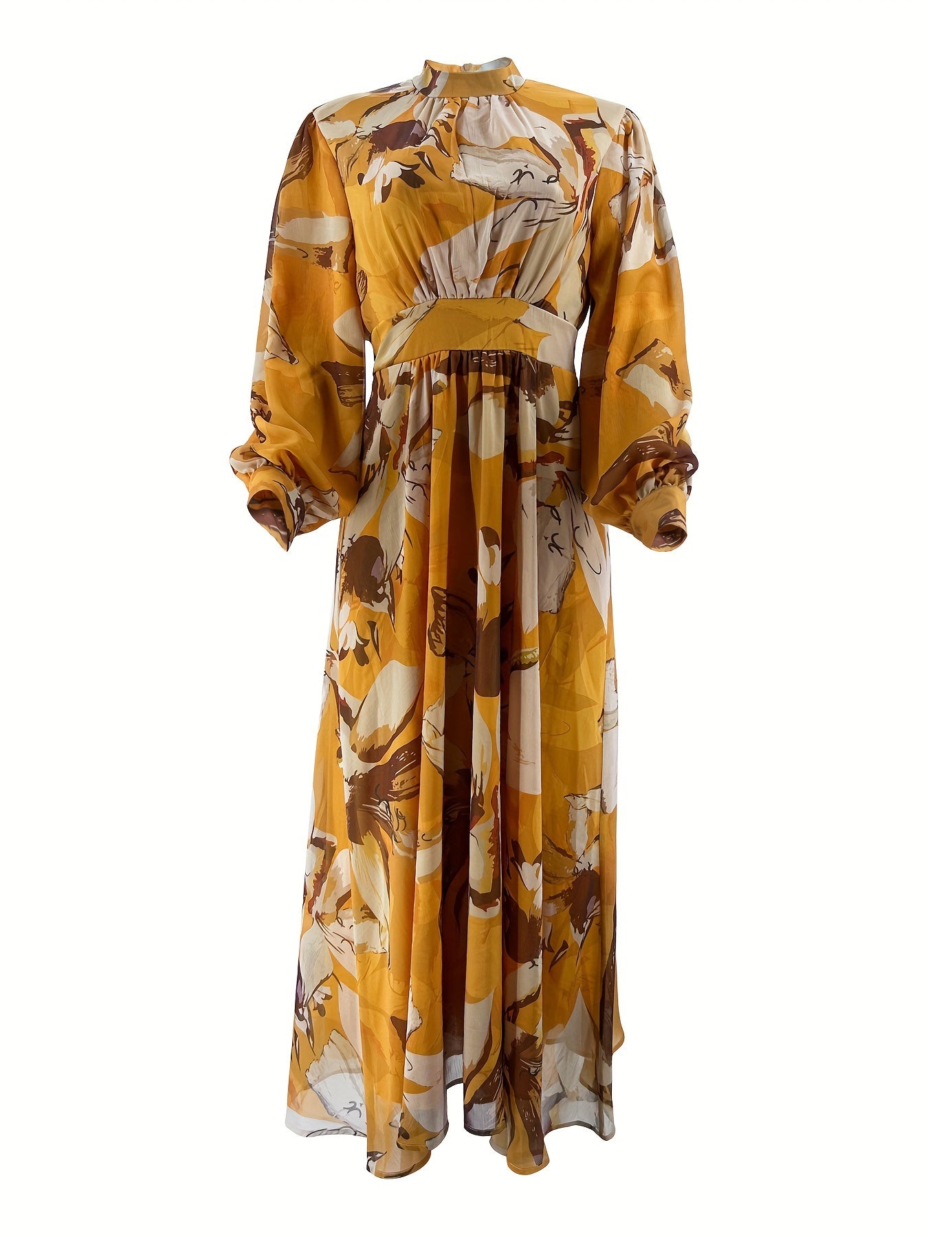 Elegant Chiffon Maxi Dress for Women - Color Block, Long Sleeve with Button Detail, Machine Washable - Perfect for Ramadan & All Seasons