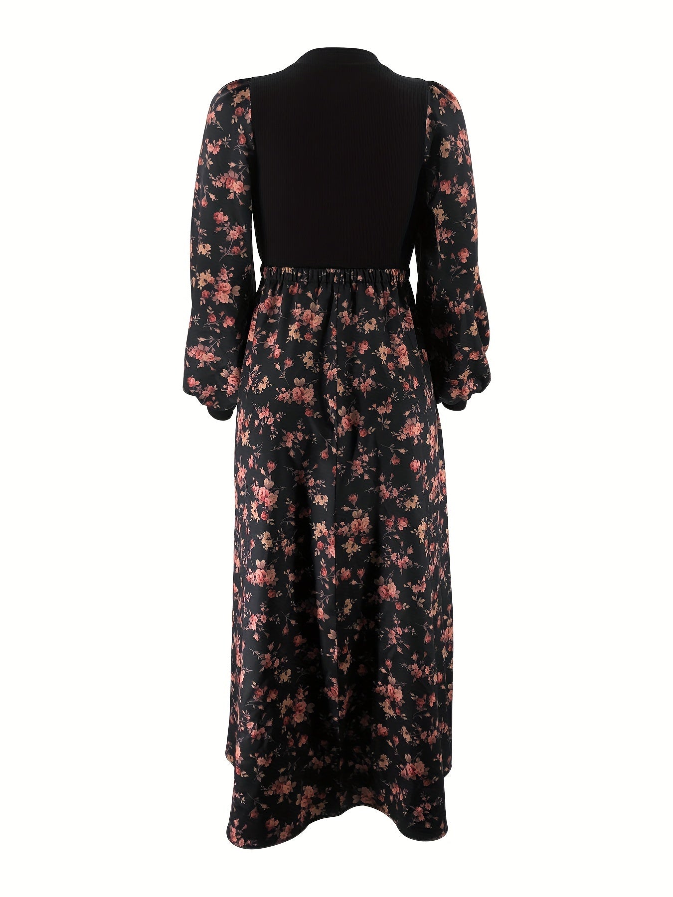 Women's Middle Eastern-Inspired Floral Print Maxi Dress - Polyester-Spandex Blend, Machine Washable, All-Season Versatile Wear, Elegant Casual to Formal Occasion Dress