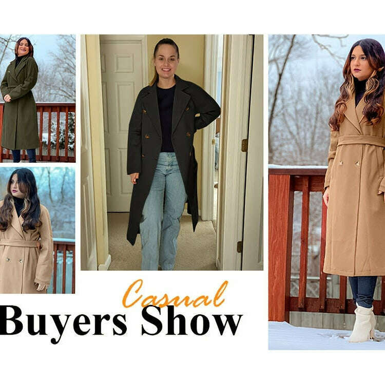 Women's Pea Coat with Lapel Collar and Belted Pockets