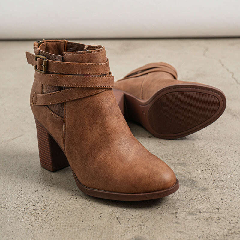 Women's Chunky High Heel Ankle Boots Close Toe Fall Heeled Booties Shoes, Autumn Winter Boots, fit spring, summer, autumn and winter