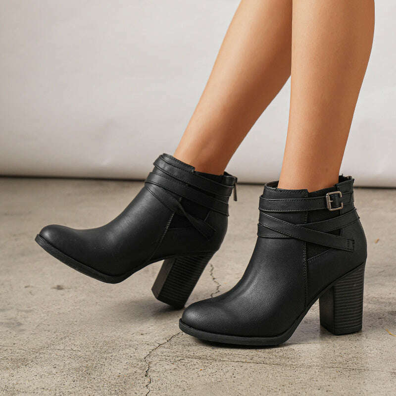 Women's Chunky High Heel Ankle Boots Close Toe Fall Heeled Booties Shoes, Autumn Winter Boots, fit spring, summer, autumn and winter