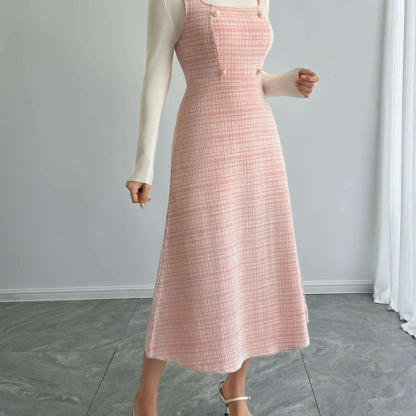 Polyester Blend Tartan Knit Dress