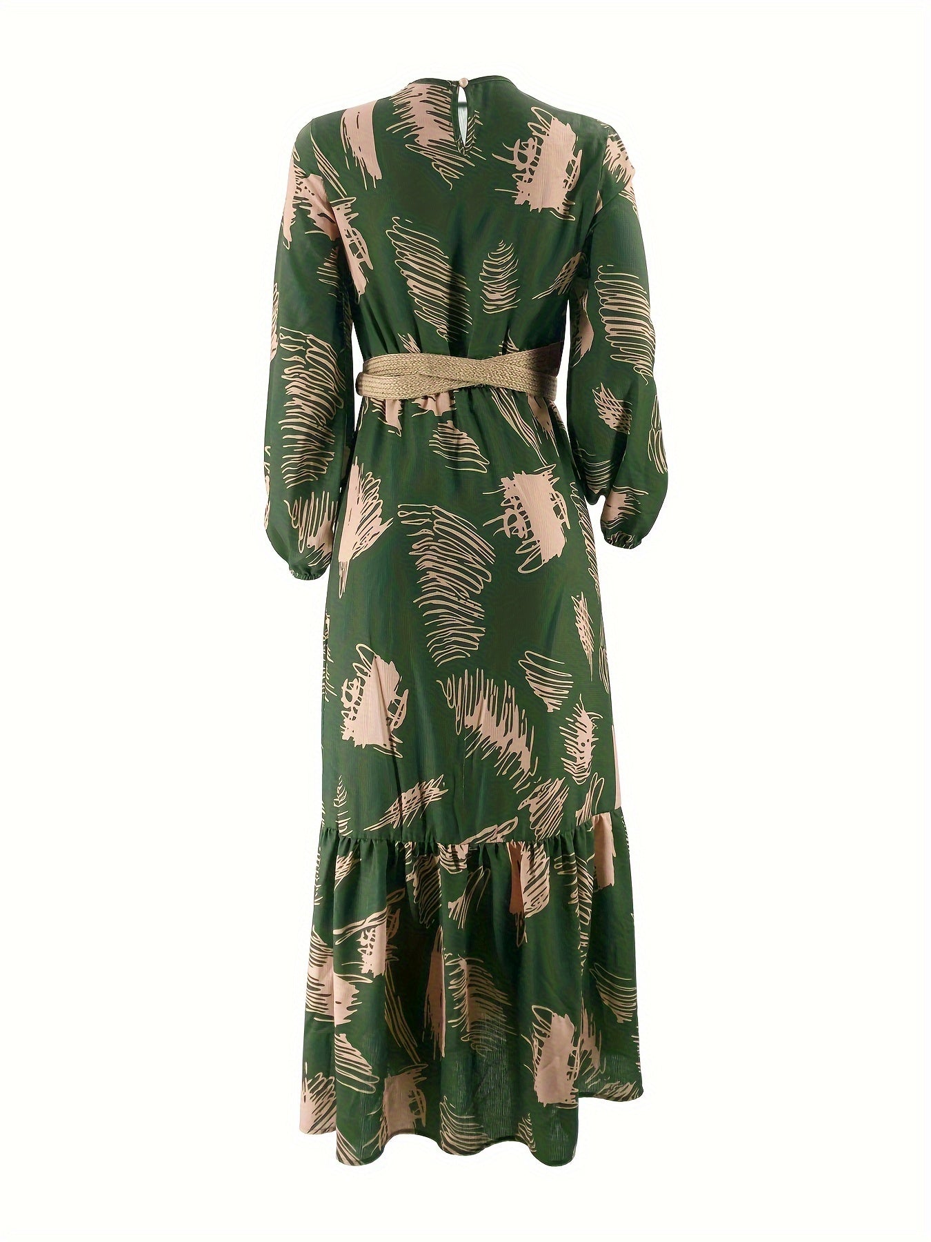 Long Sleeve Ramadan All Over Print Crew Neck Maxi Kaftan, Casual Women's Clothing