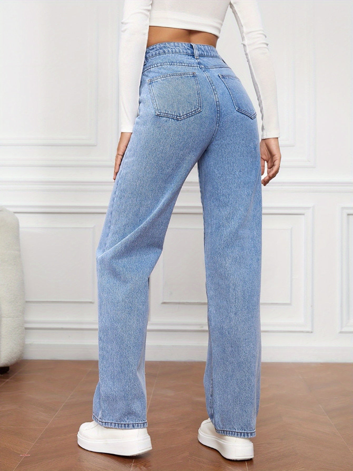 Women's High Waist Stretchy Jeans - Non-See-Through Washed Denim Pants with Straight Leg Fit, Stretchy Fabric for Everyday & Formal Outfits - Machine Washable All-Season Women's Pants, Street Style, Sleek Silhouette, Comforta