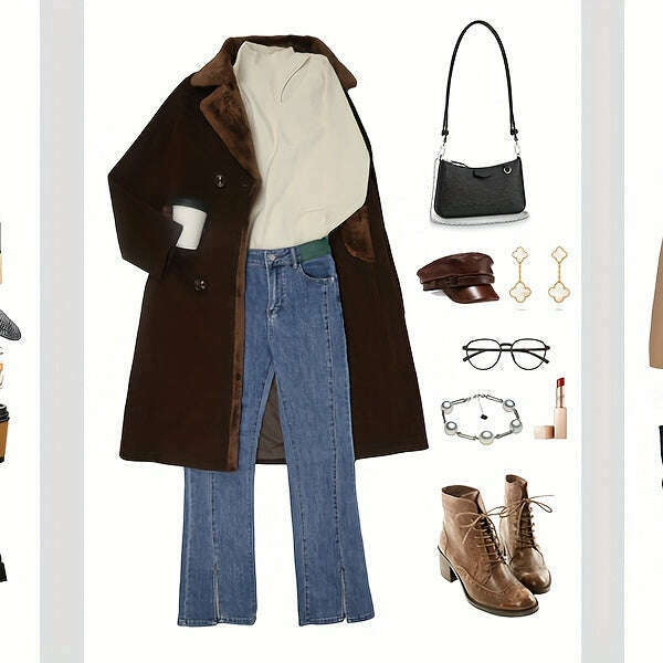 Women's Double-Breasted Notched Lapel Midi Pea Coat