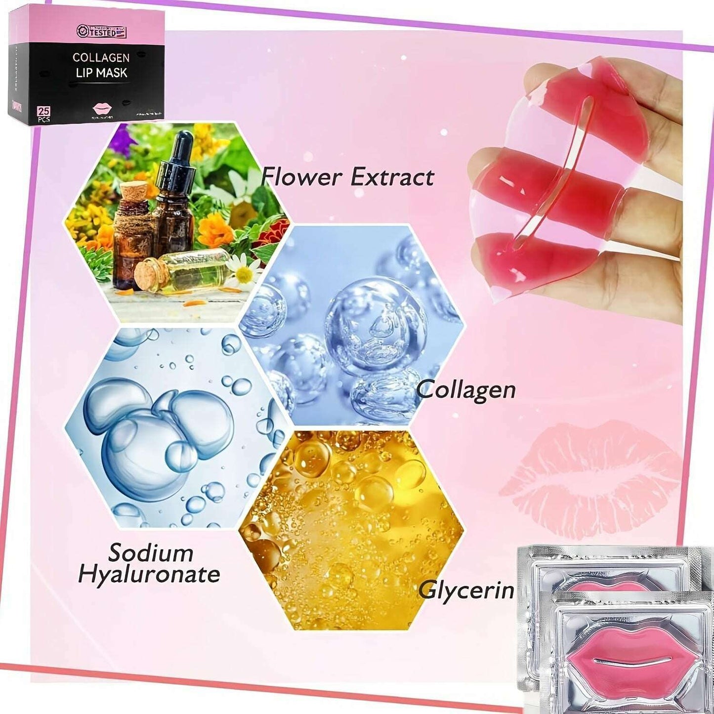 25 Pairs Daily Moisturizing Collagen Pink Lip Masks