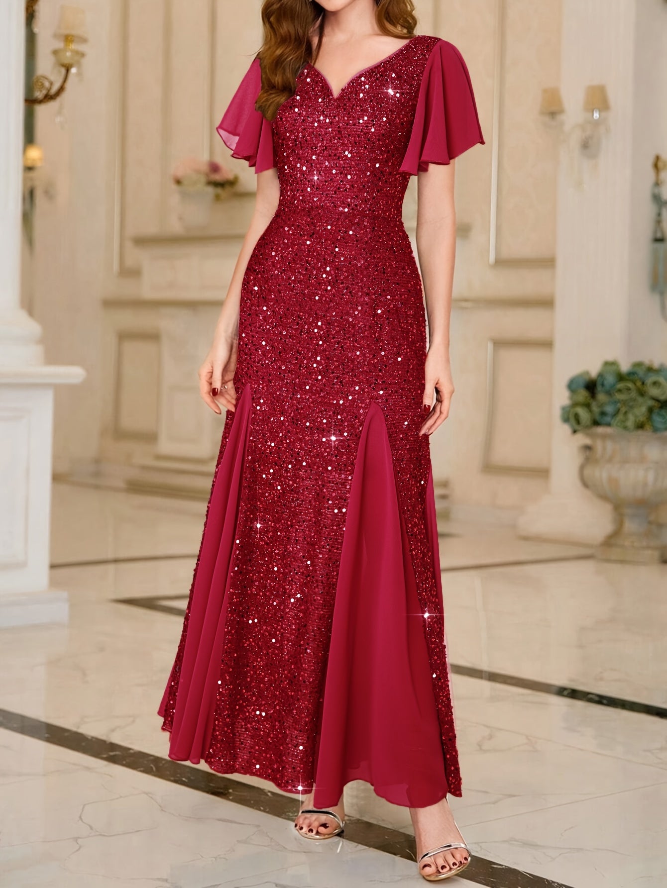 Purple Lotus Sequin Evening Gown – Timeless & Graceful