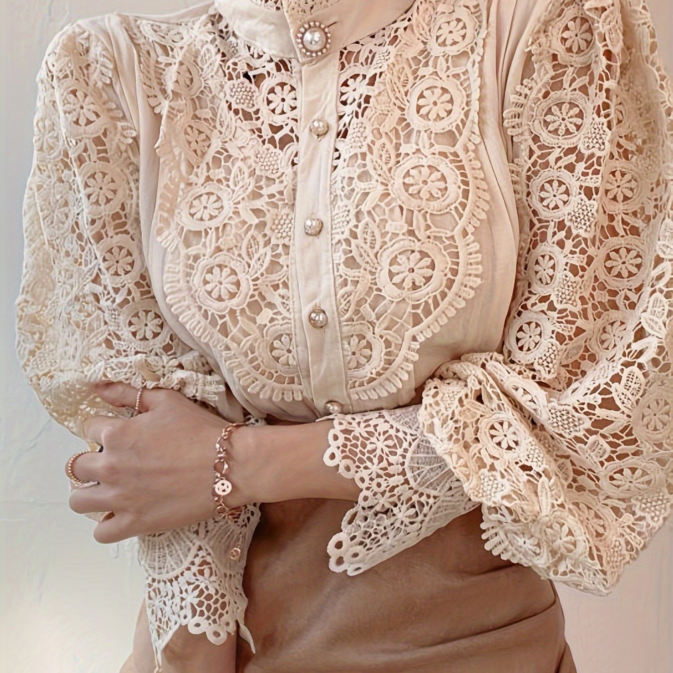 French Loose Chic Buttons, Heavy Lace, Cut-Out Floral Panels