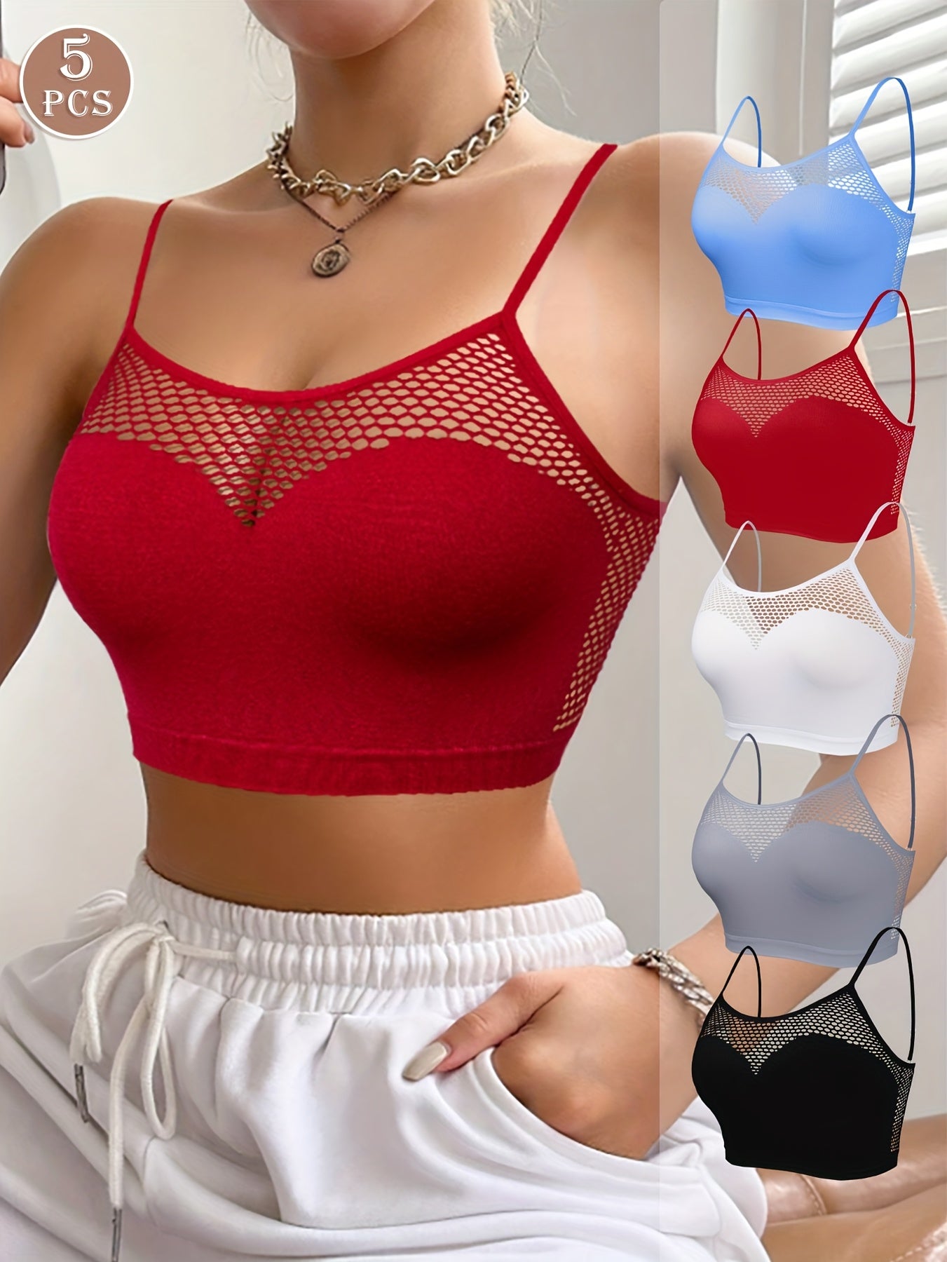 5pcs Seamless Breathable Women'S Sports Bra With Adjustable Straps Fashion Sexy Hollow Out Women'S Bras