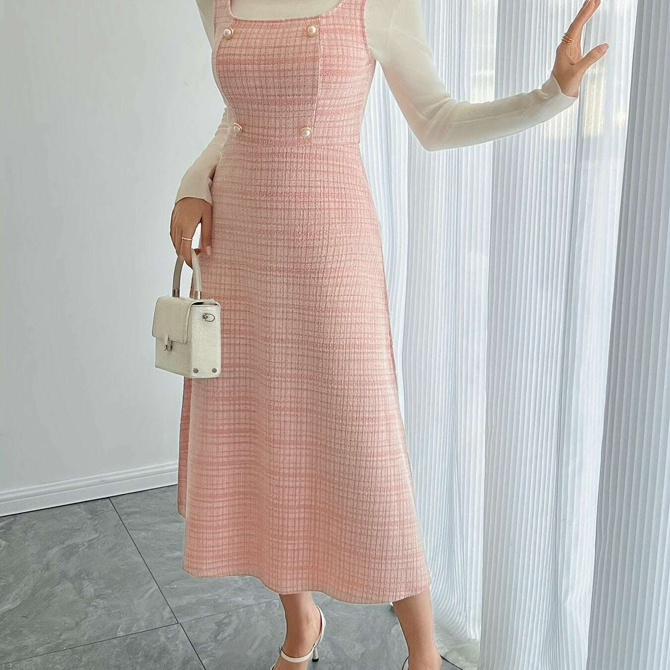 Polyester Blend Tartan Knit Dress