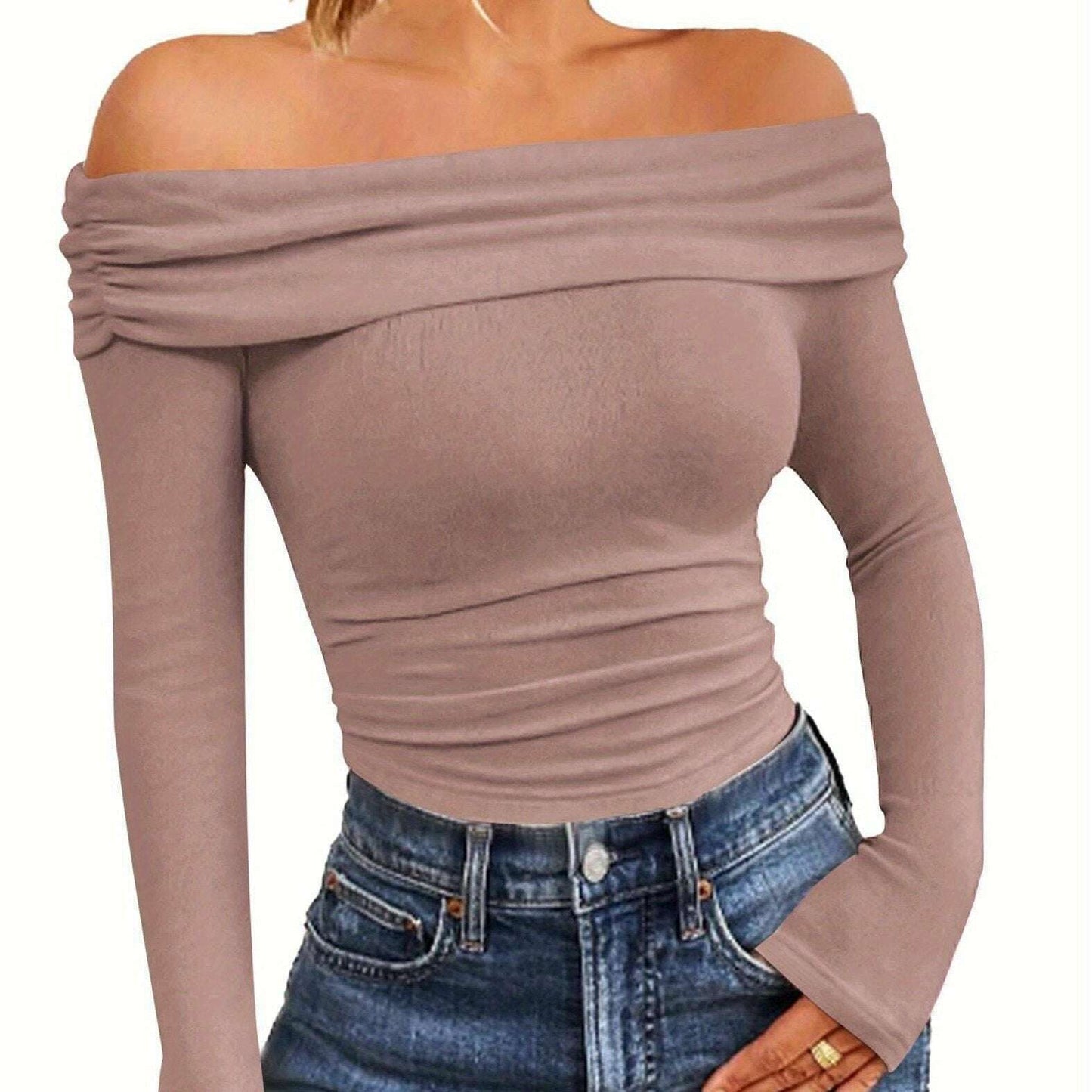 2024 Women's Off-Shoulder Long Sleeve Slim Fit Top - D&M Boutique