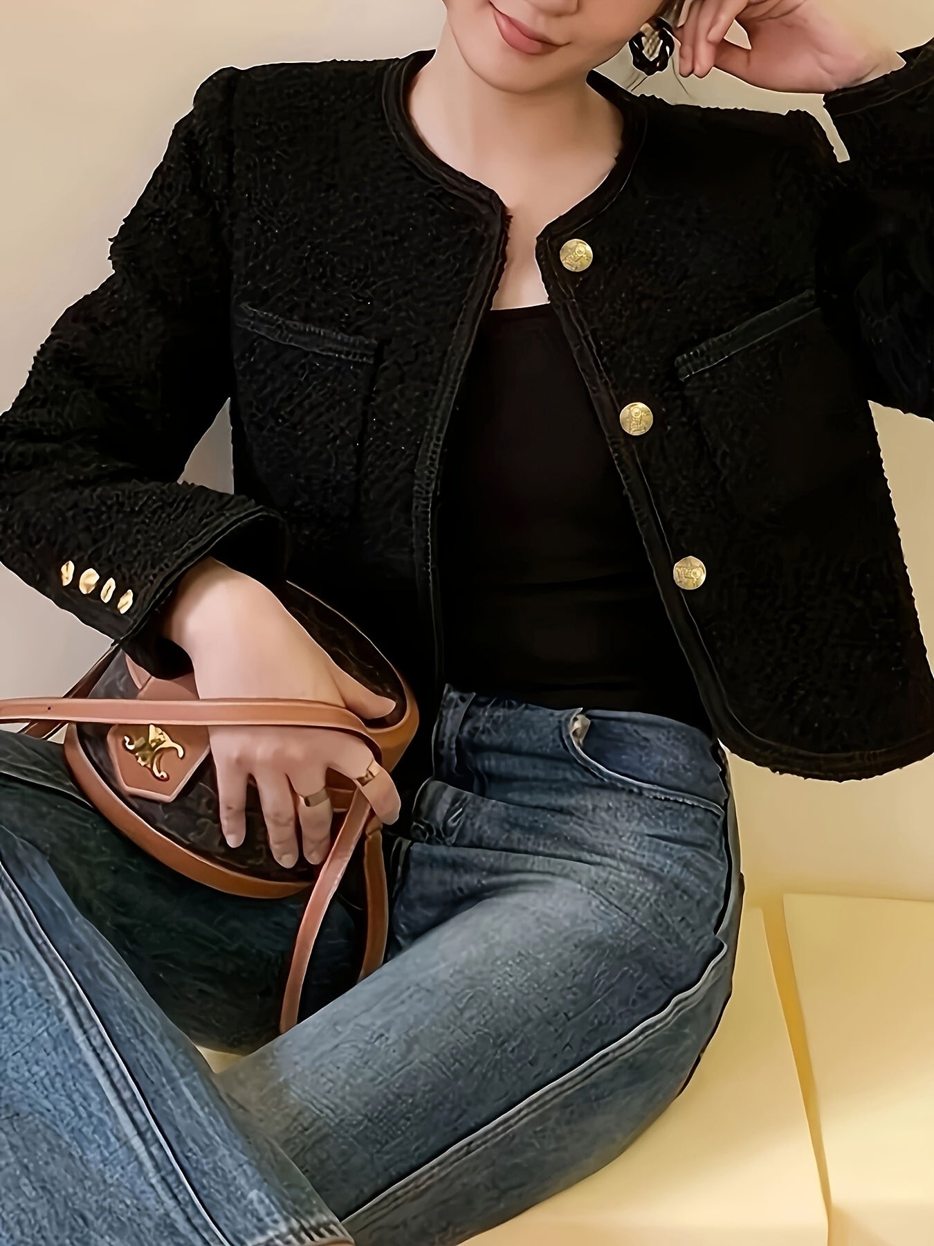 Women's Structured tweed blazer - Chic office to party Jacket with Front Button Closure, Belt loops, Non-Stretch Fabric - Fall/Winter Transitional Blazer for Professional, Formal, Everyday Outfits - Layering Essential, Formal