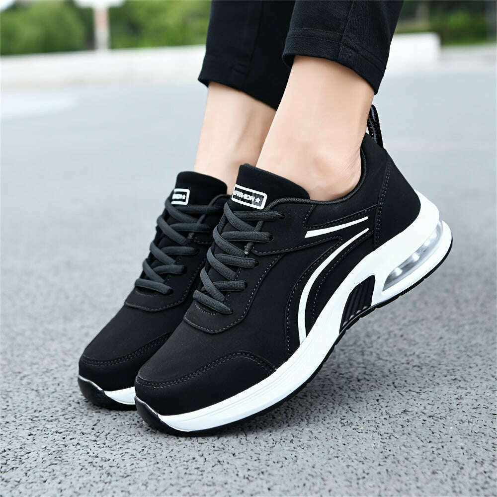 Lightweight Black Faux Leather Women's Sneakers