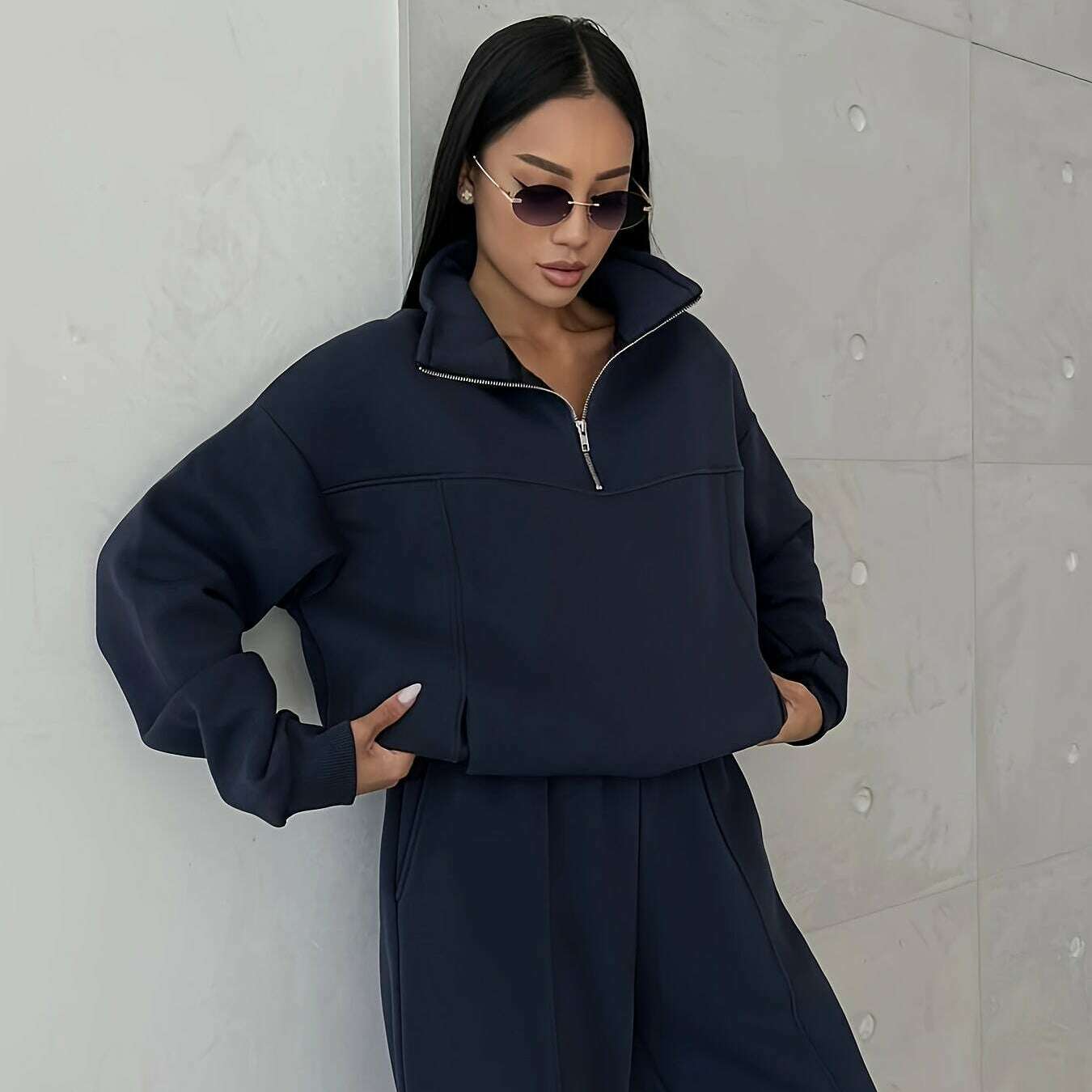 2024 Fall Fashion Stitching Padded Long Sleeve Sweater & Trousers Set