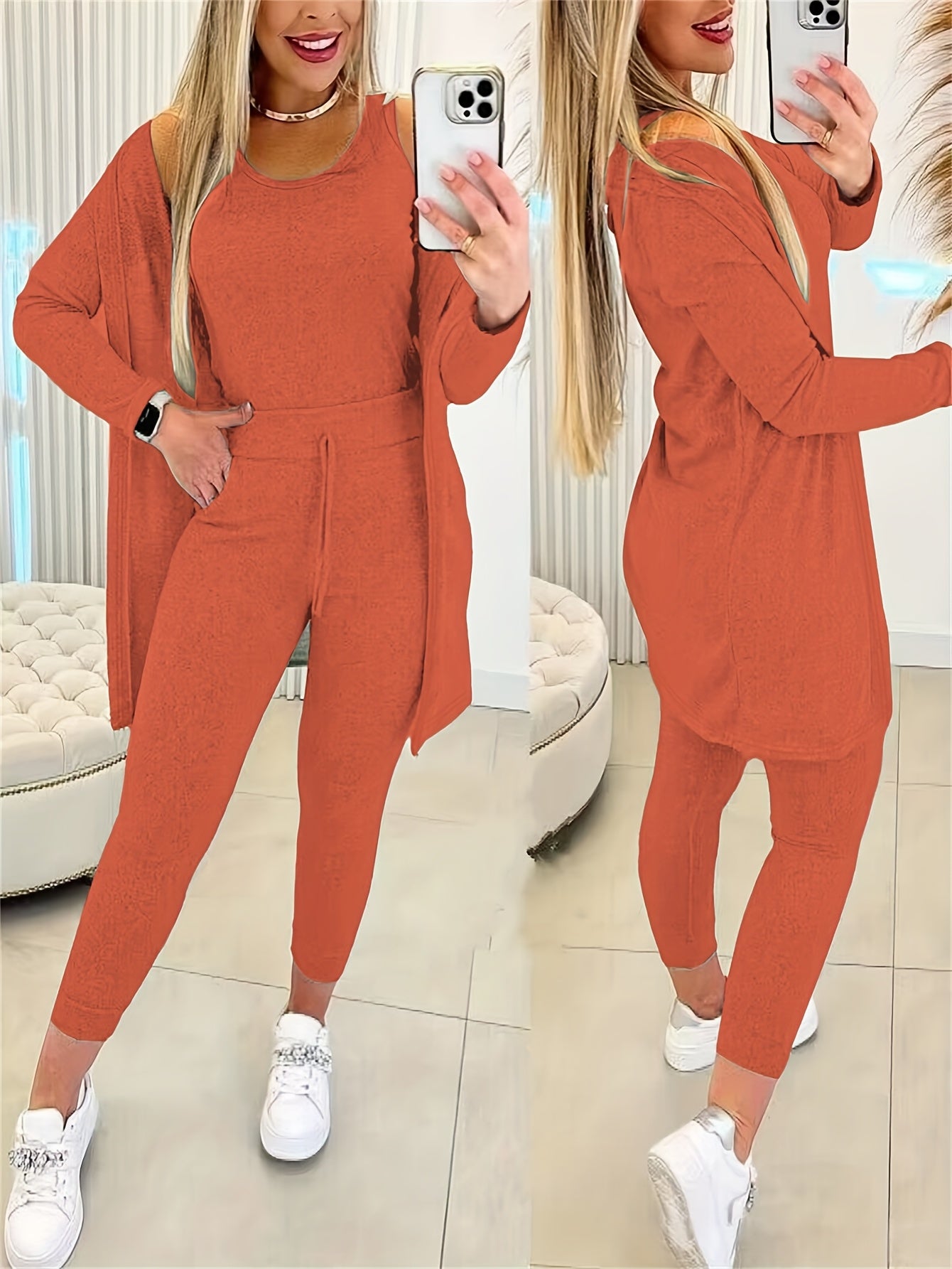 Women’s 3pcs Lounge Set – Tank Top, Coat & Pants Sweatsuit