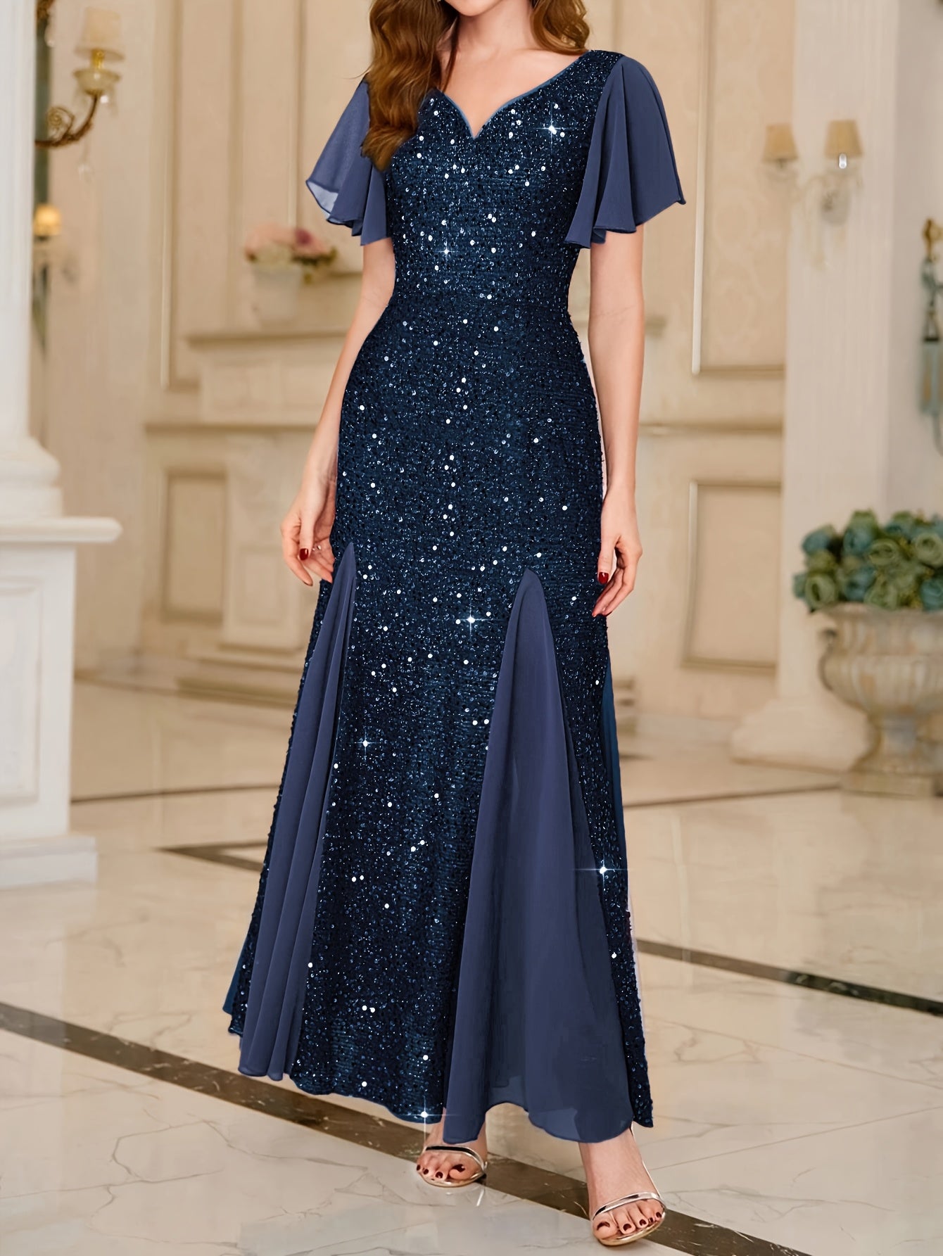 Purple Lotus Sequin Evening Gown – Timeless & Graceful