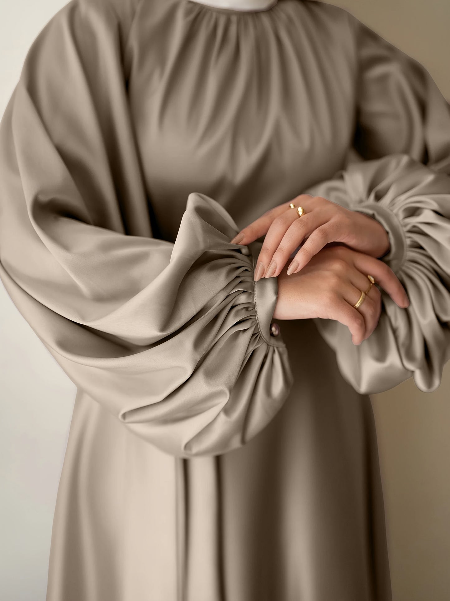 Elegant Satin Abaya with Lantern Sleeves and Belt - Long, Flowing Maxi Dress for Women, Perfect for Festivals and Special Occasions, Festival Attire|Sleek Fitted Design|Polyester Fabric