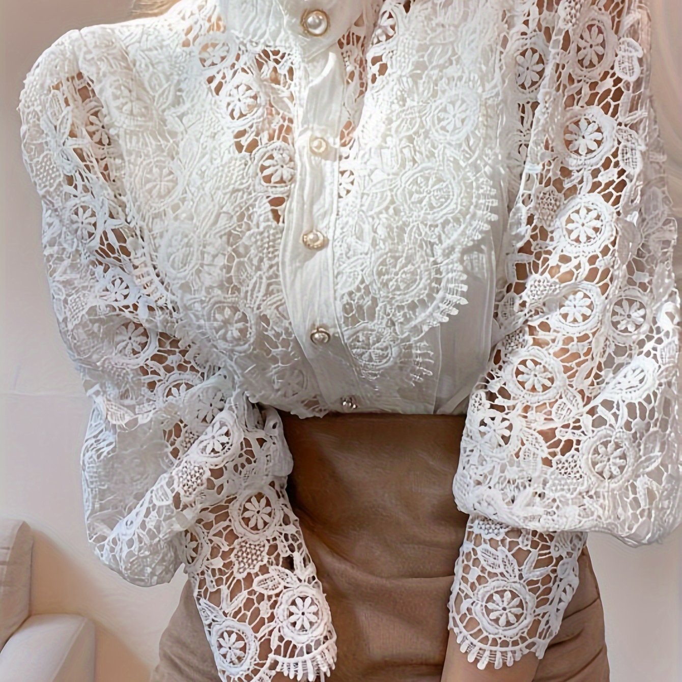 French Loose Chic Buttons, Heavy Lace, Cut-Out Floral Panels