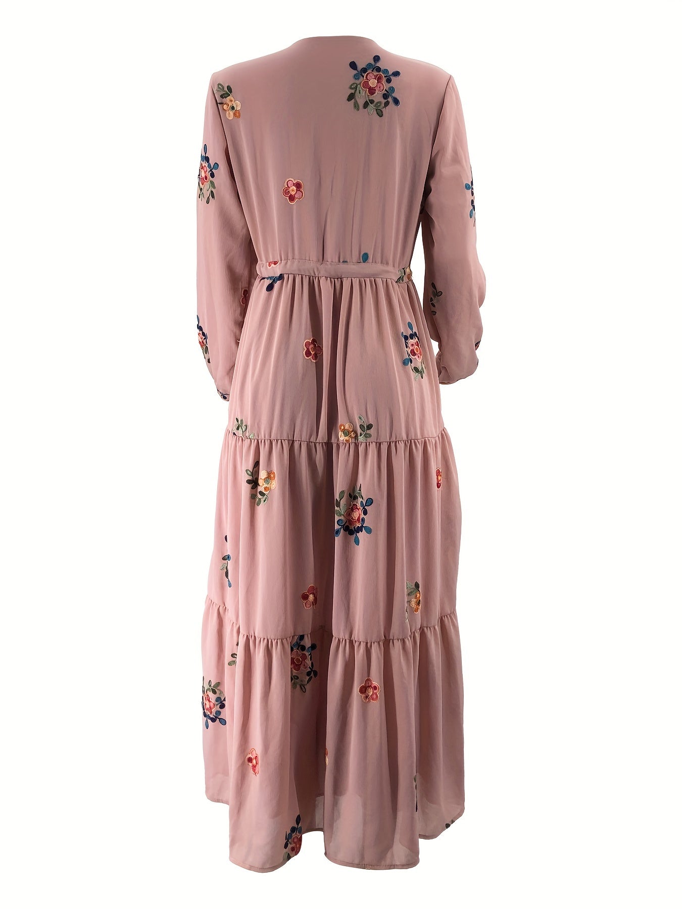 Ramadan Floral Pattern Abaya Dress, Elegant Button Front Long Sleeve Maxi Dress, Women's Clothing