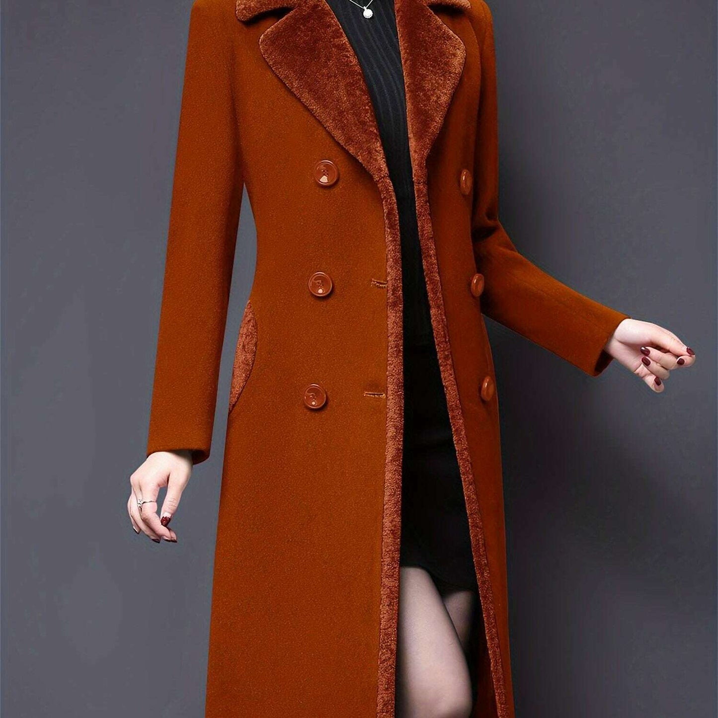 Women's Double-Breasted Notched Lapel Midi Pea Coat