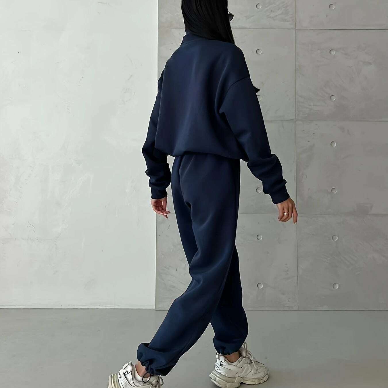 2024 Fall Fashion Stitching Padded Long Sleeve Sweater & Trousers Set
