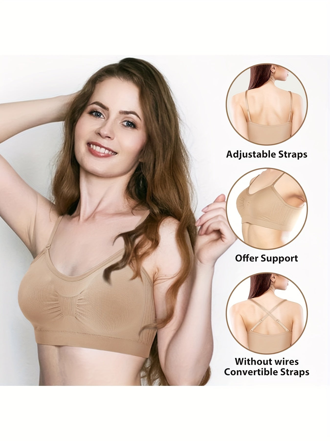 4pcs V Neck Padded Bralette Cami Bra Wireless Tank Top Bra Sports Bra with Adjustable Straps