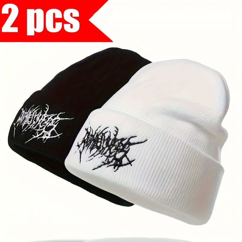 2-Pack Gothic Embroidery Beanie – Unisex Winter Cap