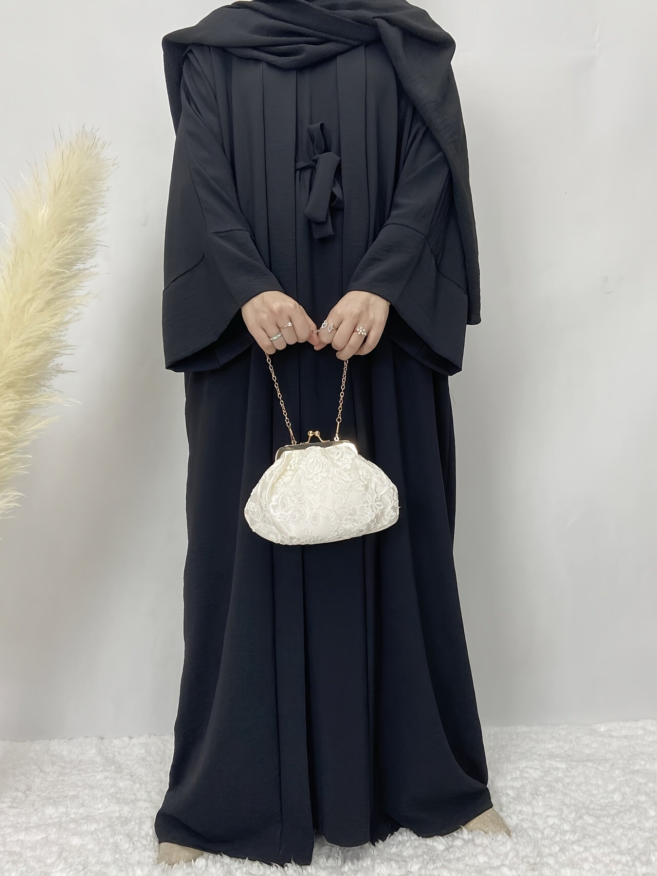 Muslim Lady 2pcs Abaya Set Eid Abaya Inner+open Abaya With Pocket