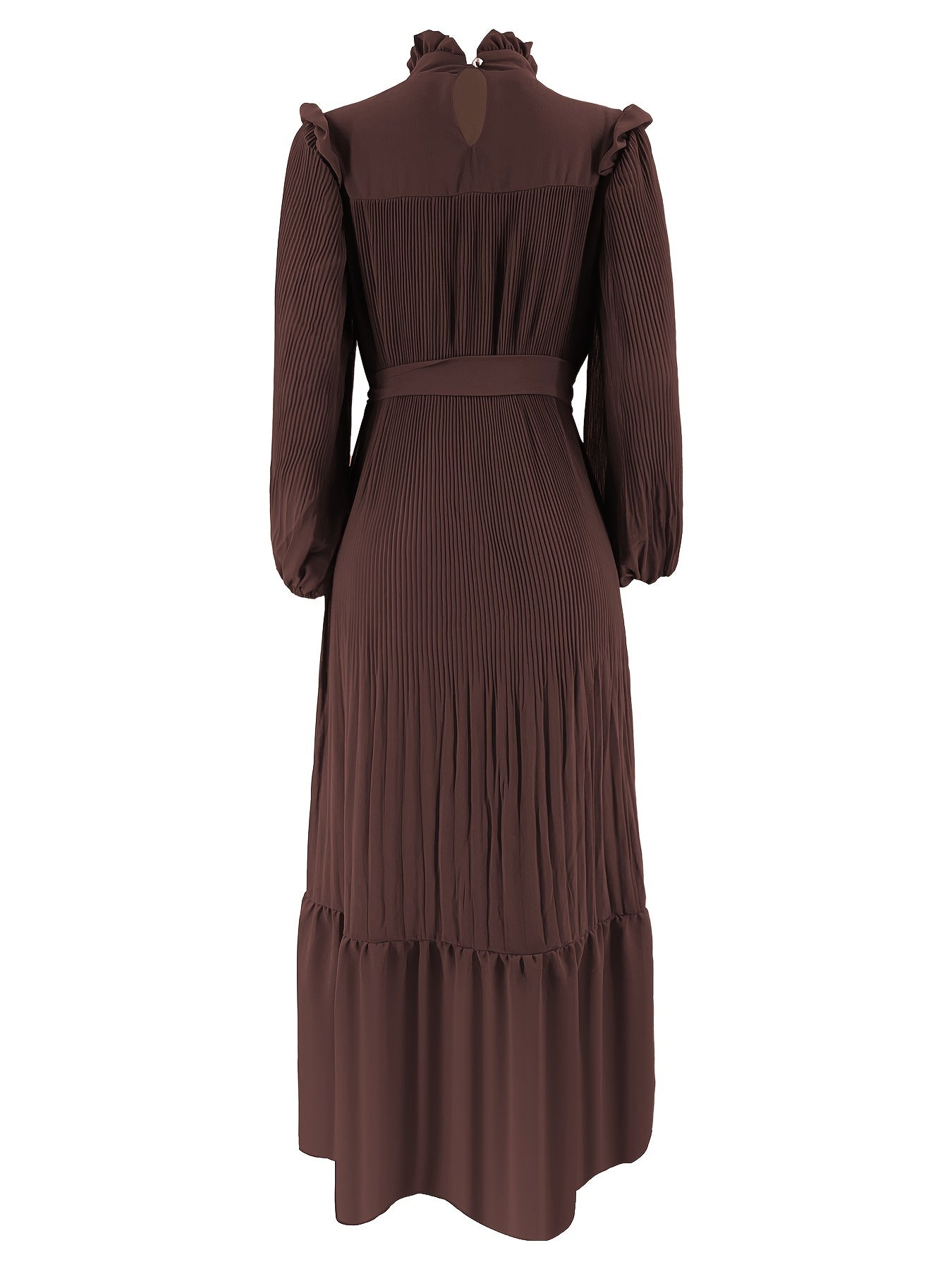 Women's Middle Eastern Muslim Abaya Kaftan Dress - Modest Long Sleeve Ruffled Hem Solid Color Traditional Dress with Belt, Machine Washable All-Season Casual Wear, Modest Apparel | Soft Texture
