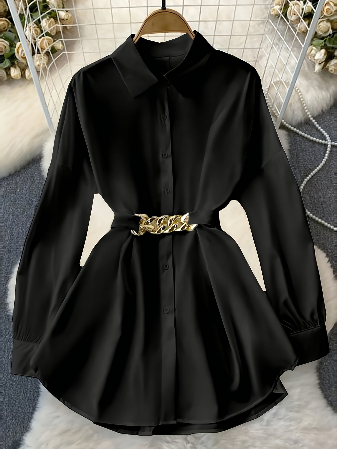 Retro Style Women's Loose Long Sleeve Casual Outdoor Top Fashion Shirt with Belt