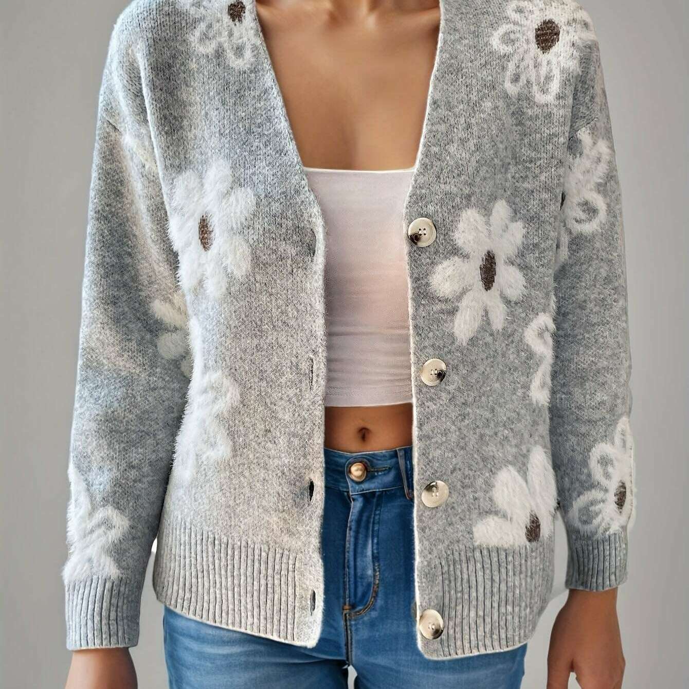 Floral Knit Cardigan for Women - Autumn & Winter Collection