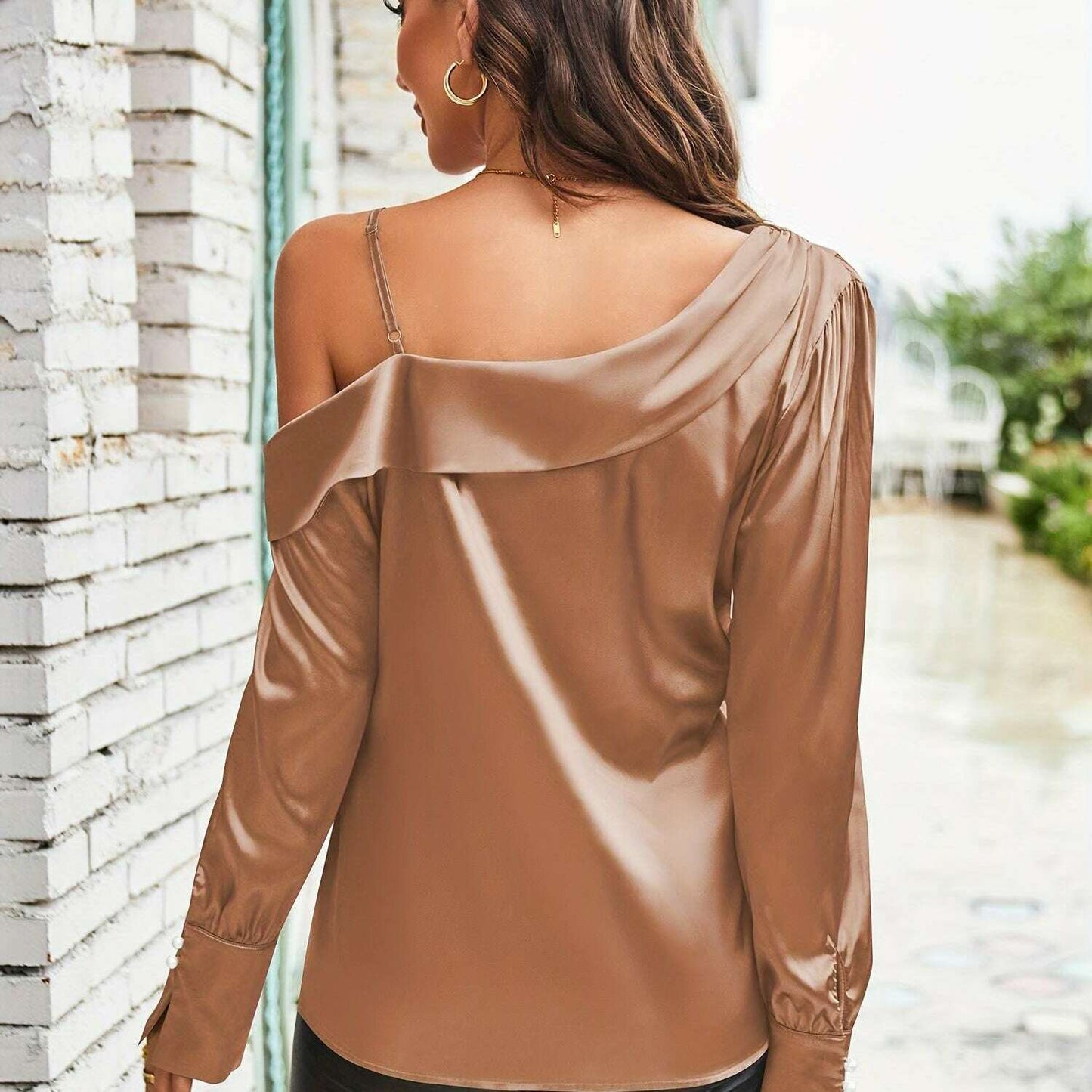 2024 Off-Shoulder Satin Silk Long-Sleeve Blouse for Women
