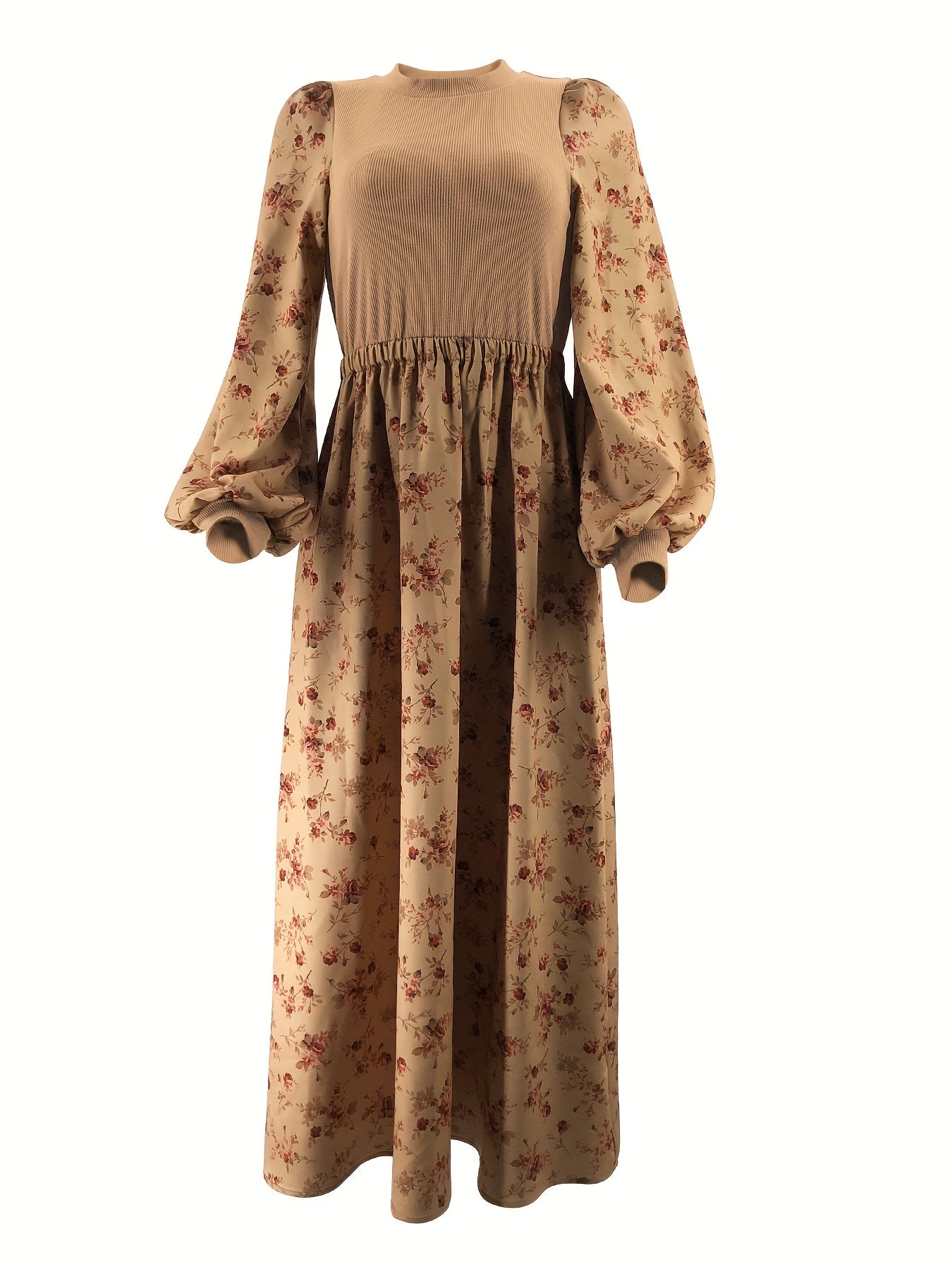 Women's Middle Eastern-Inspired Floral Print Maxi Dress - Polyester-Spandex Blend, Machine Washable, All-Season Versatile Wear, Elegant Casual to Formal Occasion Dress