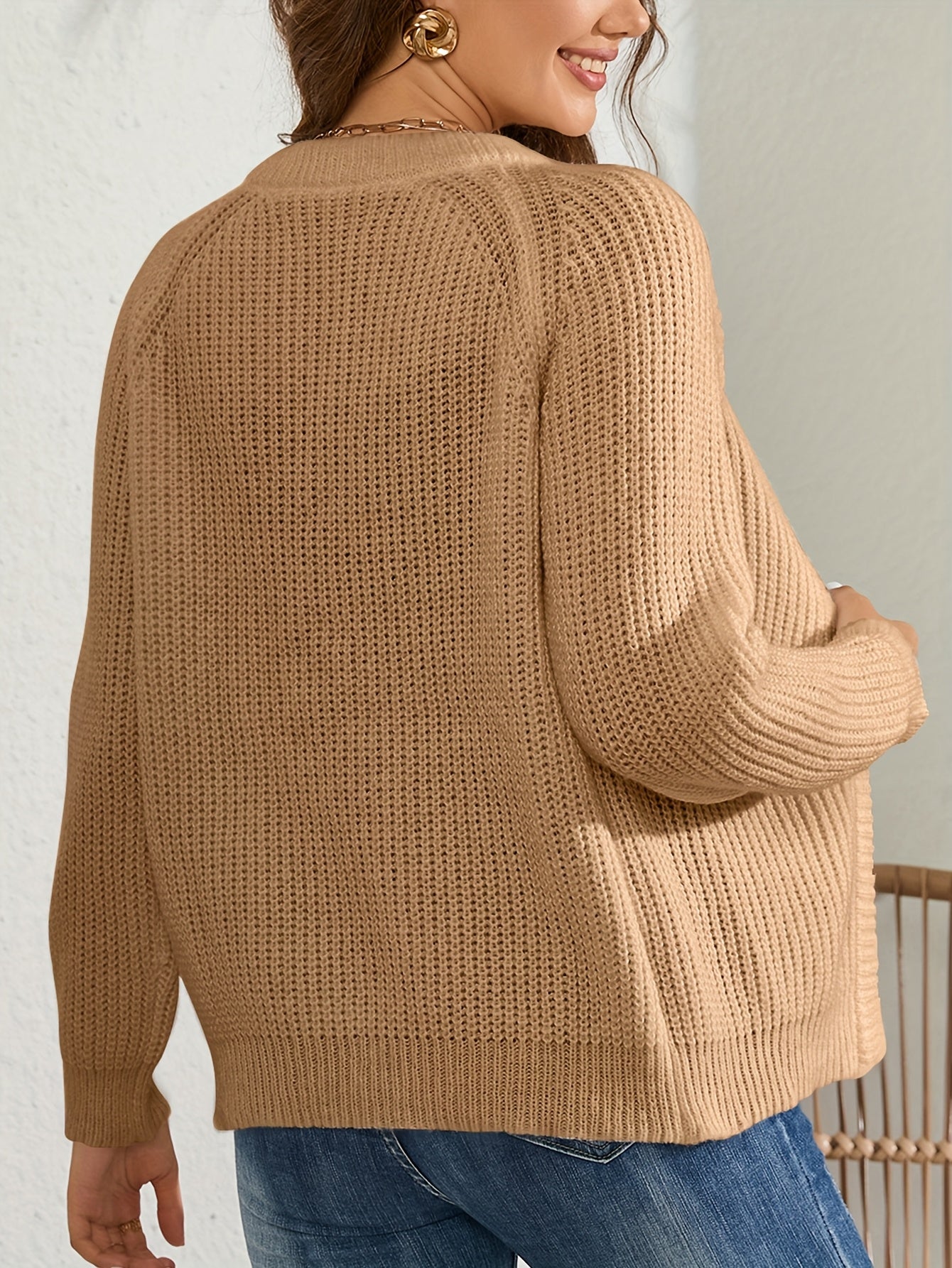 Women'S V-neck Green Khaki Knitted Sweater Long Sleeve Soft Knitted Cardigan Spring And Autumn Outerwear
