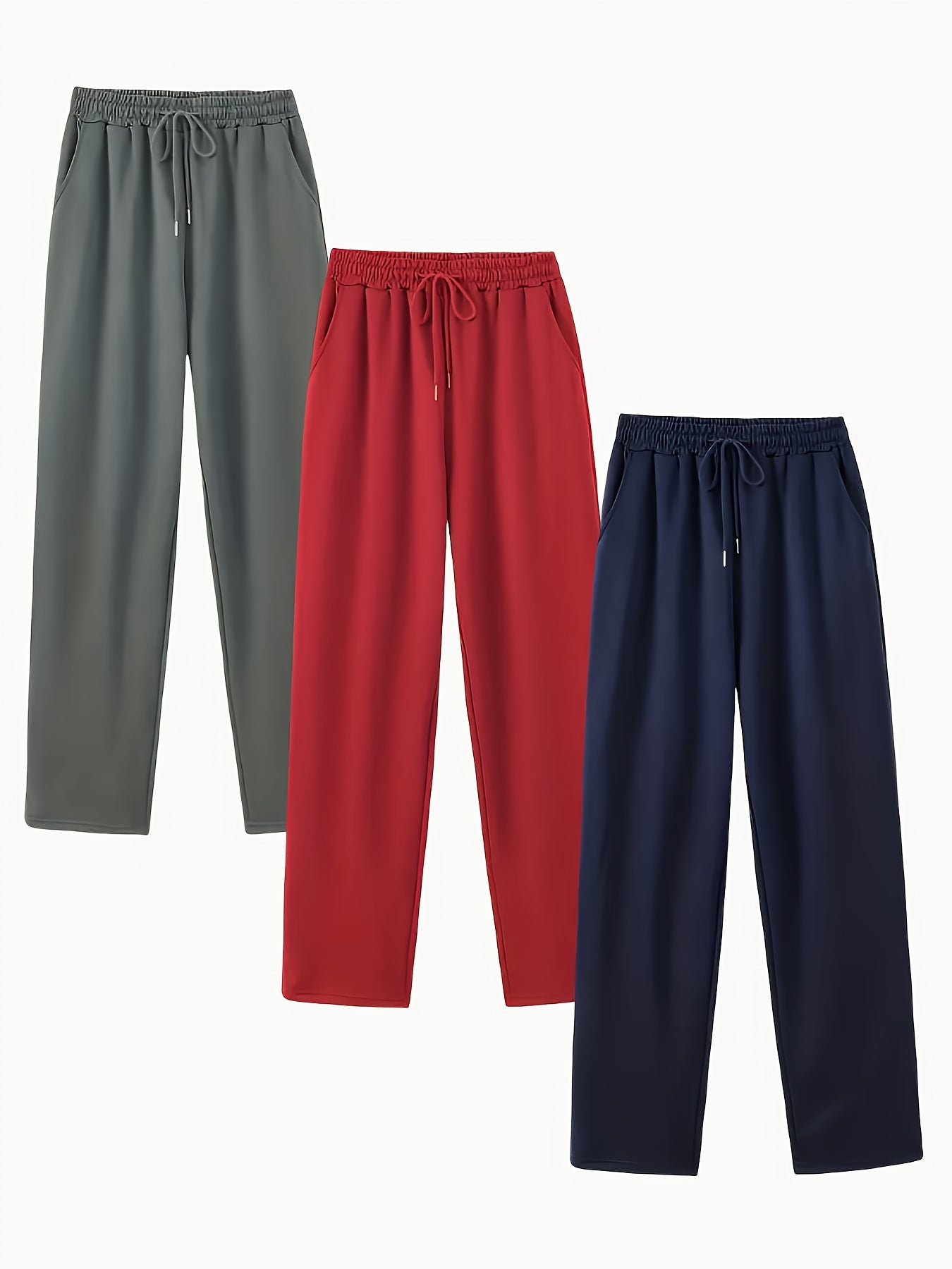 3pcs Women’s High-Waisted Casual Joggers Set – Drawstring Waist, Elastic Cuffs & Side Pockets